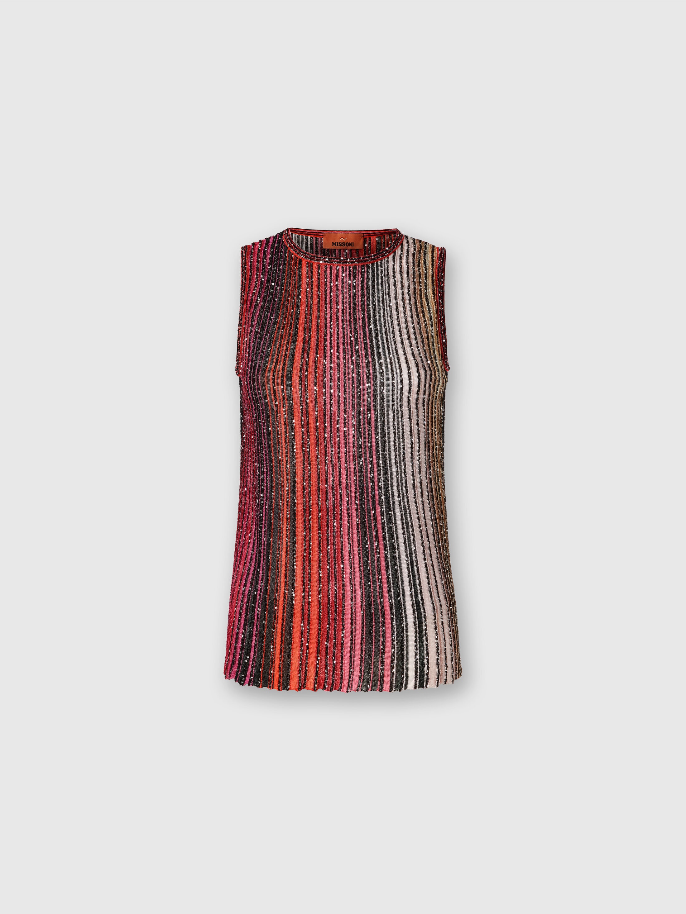 Partial striped sleeveless top with sequins Black & Red