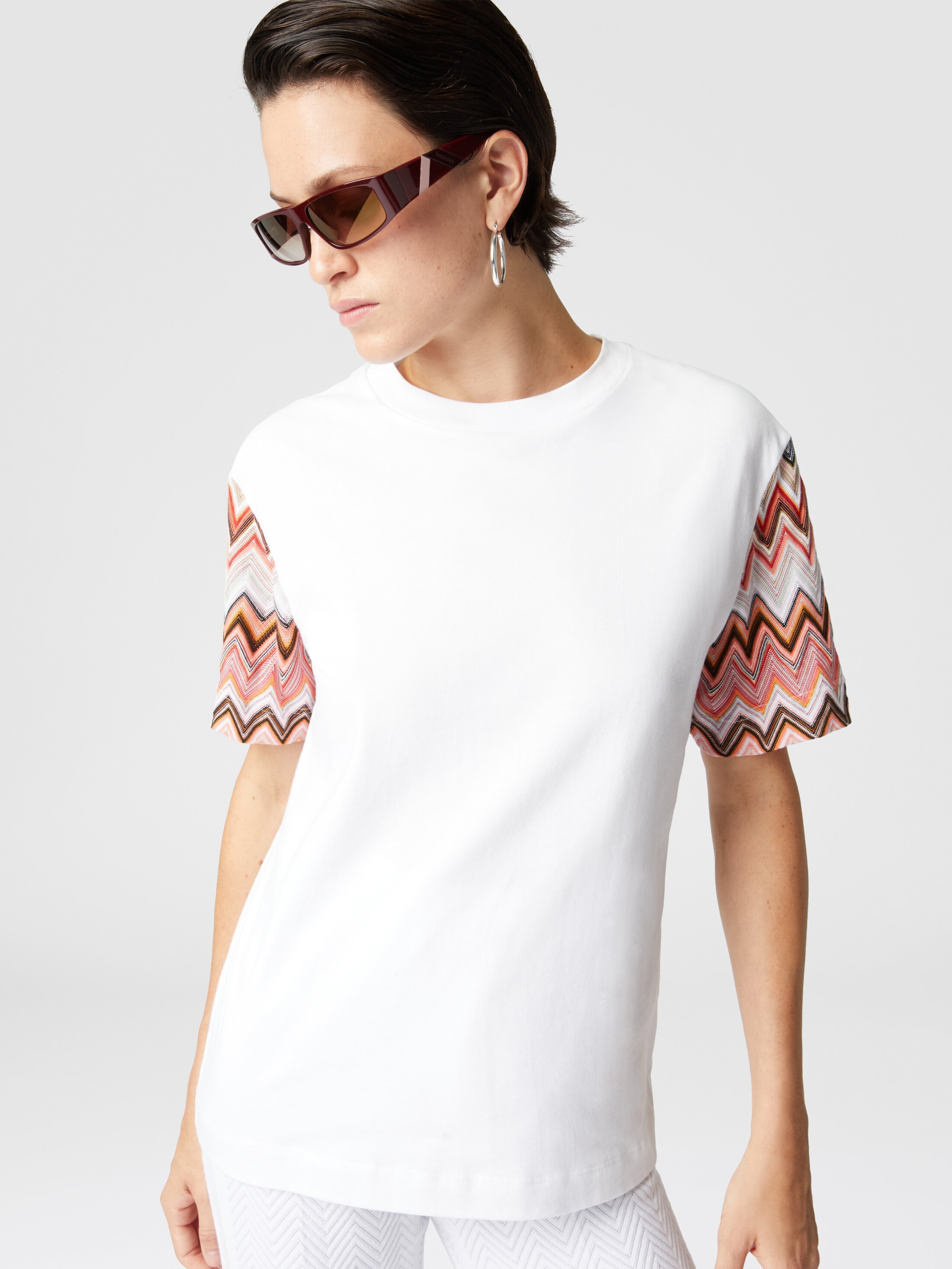 Tシャツ・カットソー MISSONI FW25 'Caperdoni' shirt (US25WJ07BC005F S91P0) Zigzag cotton knit T-shirt with solid color inserts