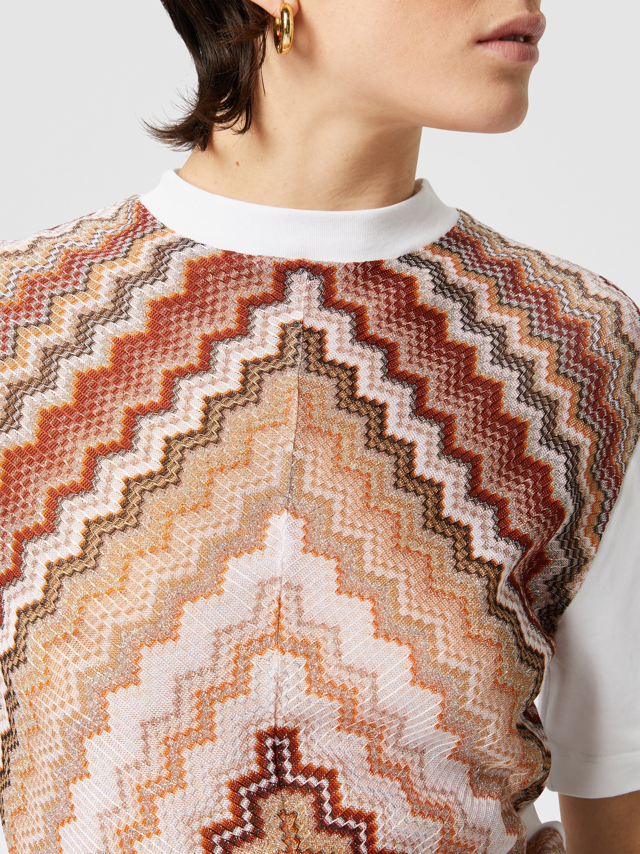 Tシャツ・カットソー MISSONI FW25 Knitted T-shirt (DS25WN04BK01BY L905D) Crewneck T-shirt with zig zag knit sleeves Multicoloured