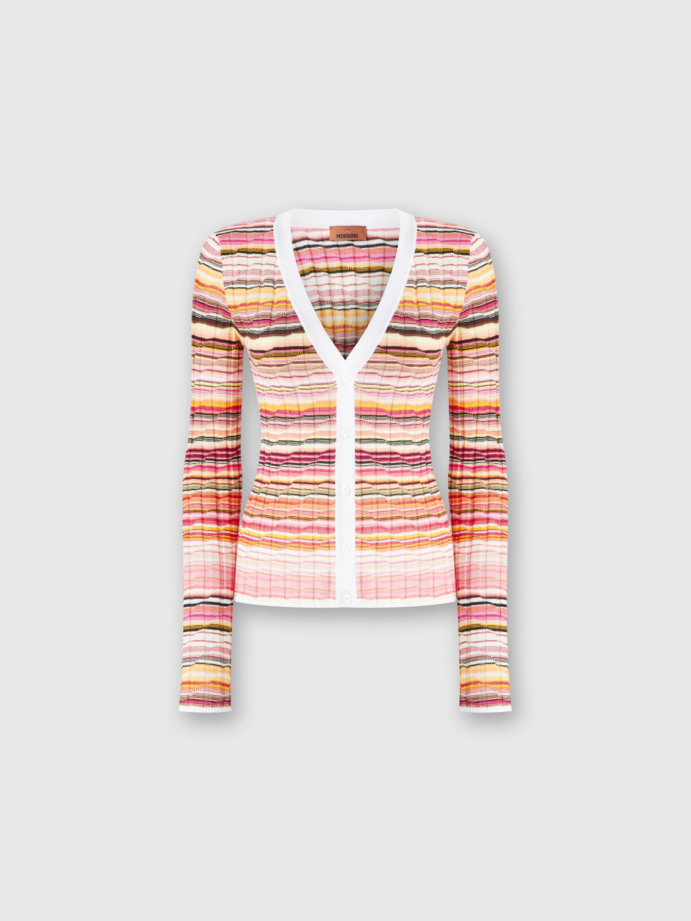 Missoni Striped Rib V-neck Fitted Cardigan In Pink