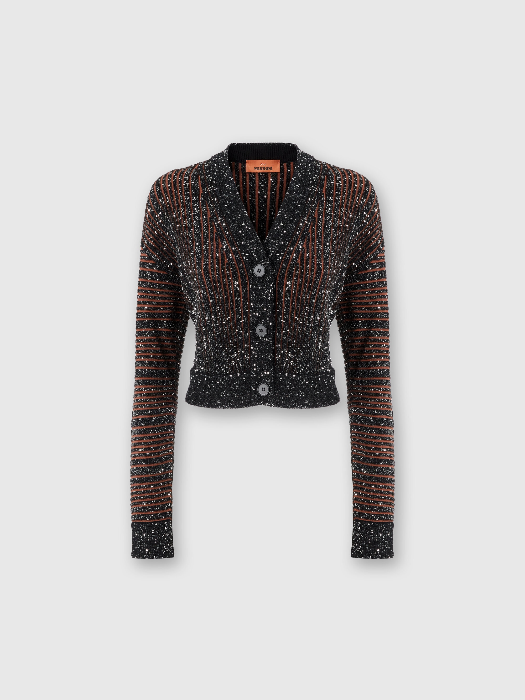Shop Missoni Ribbed Cropped Cardigan With Sequins And V-neck In Black Multicoloured