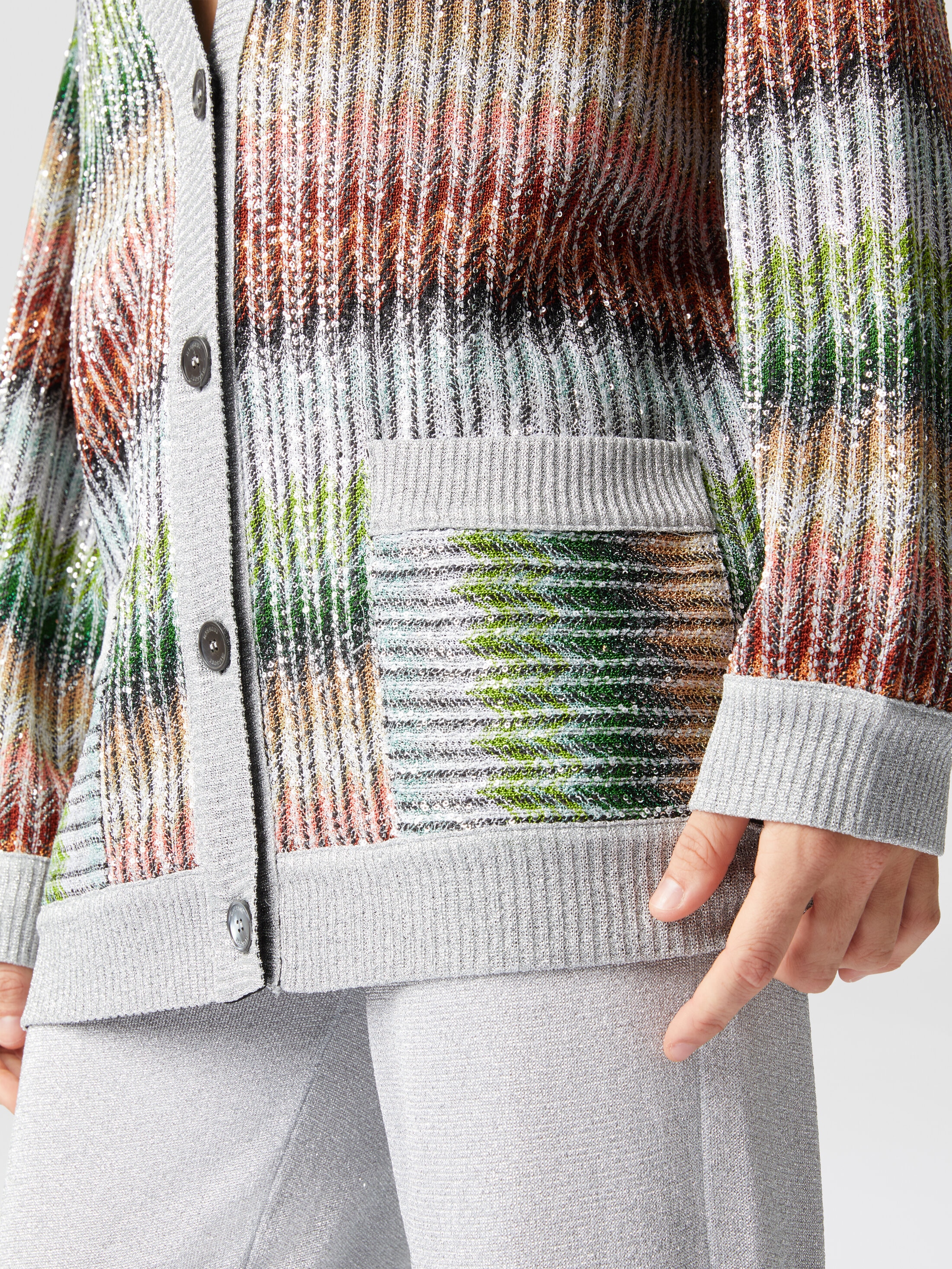 MISSONI グリーン カーディガン MISSONI ミッソーニ カーディガン -(XL位) 紺xベージュx緑(総柄