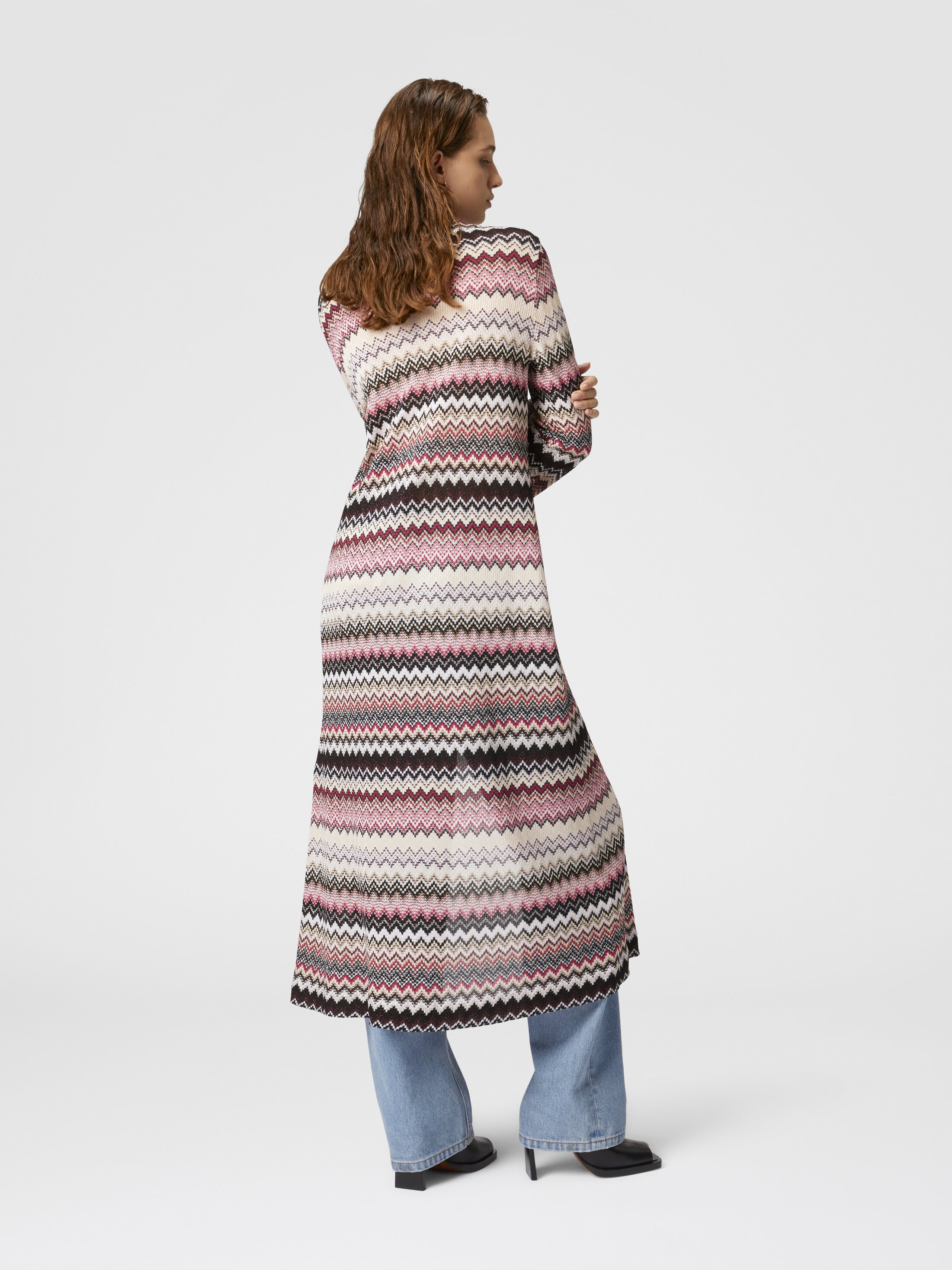 missoni カーディガン Missoni Zigzag-intarsia Metallic-knit Cardigan Silver Missoni
