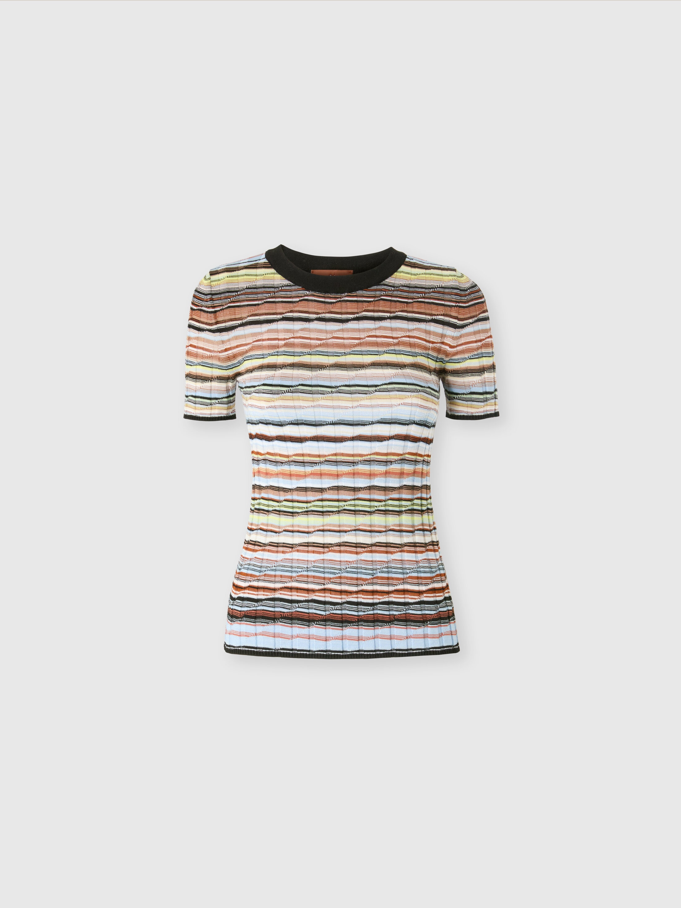 Shop Missoni Gestreifter Pullover Aus Baumwolle Und Viskose Mit Dreiviertelärmeln In Blue