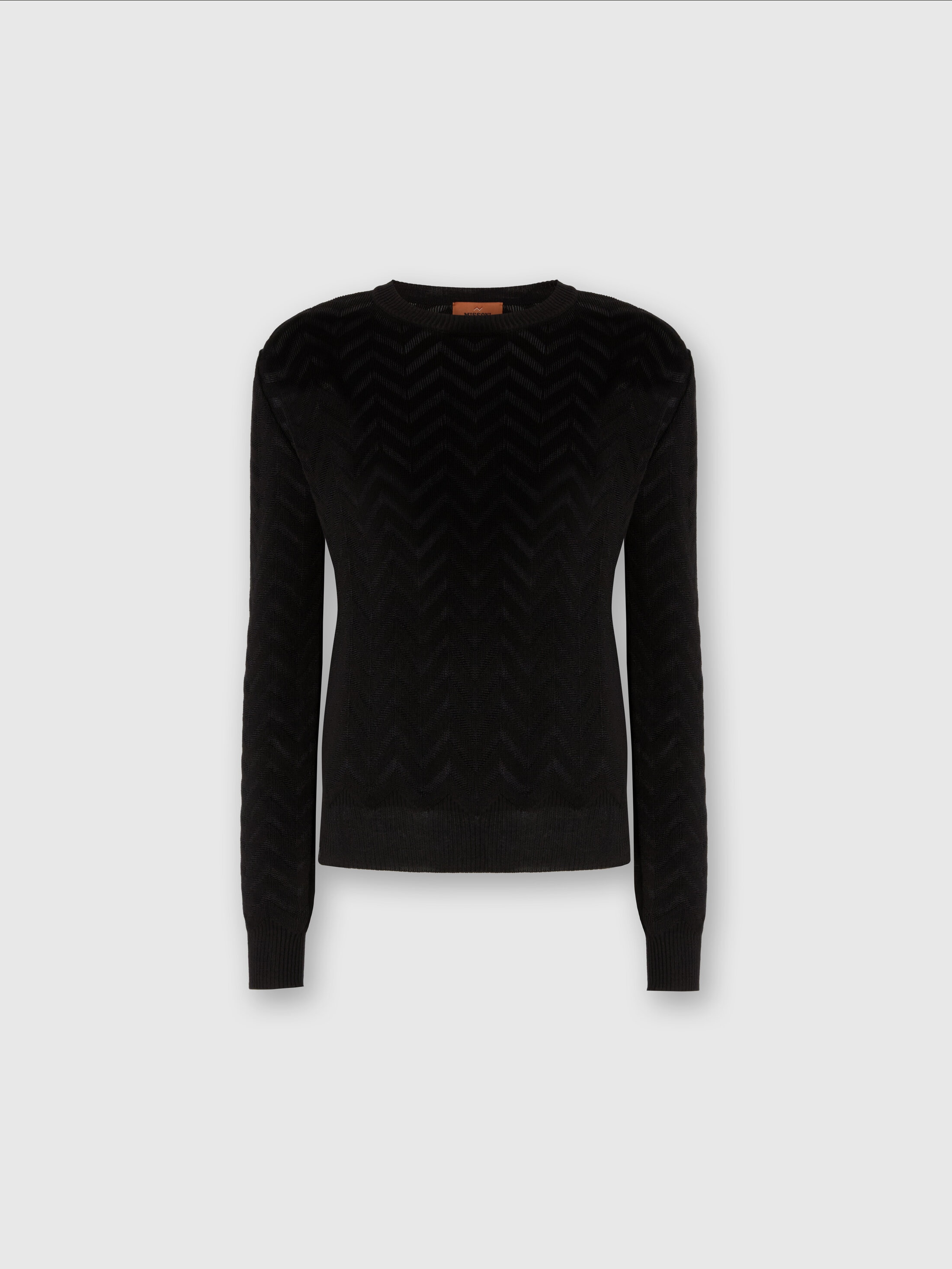 Missoni Crew Neck Sweater With Chevron Pattern In Black