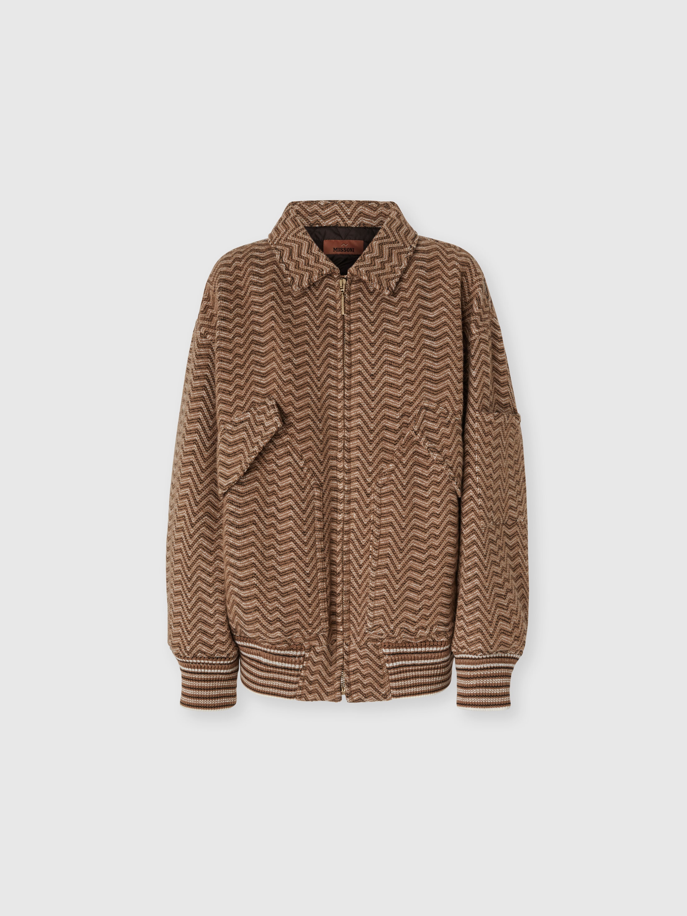 Missoni Chevron Pattern Bomber Jacket Puffer Jackets Beige In Animal Print