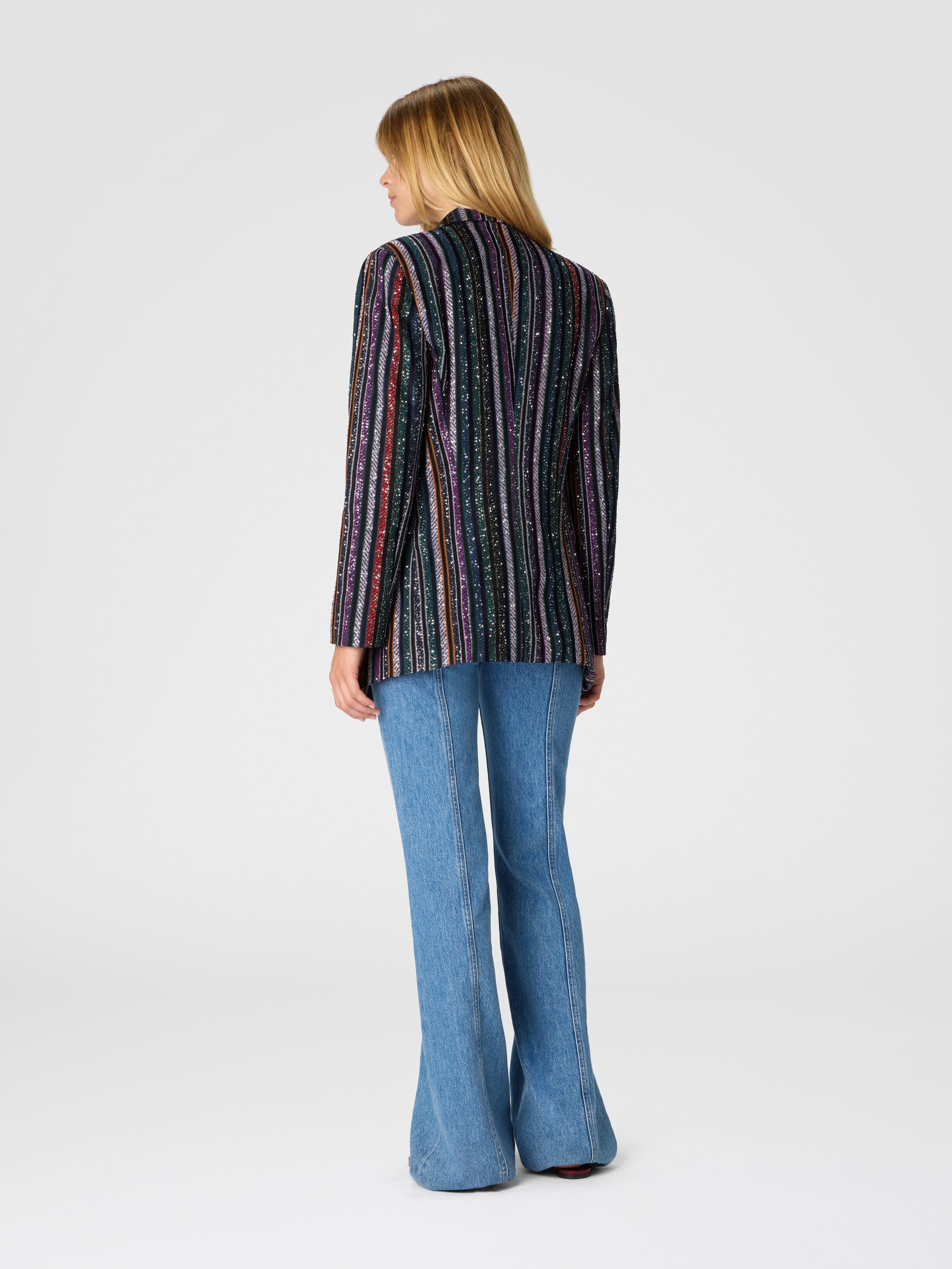 Single-breasted blazer with herringbone stripe knit Multicoloured