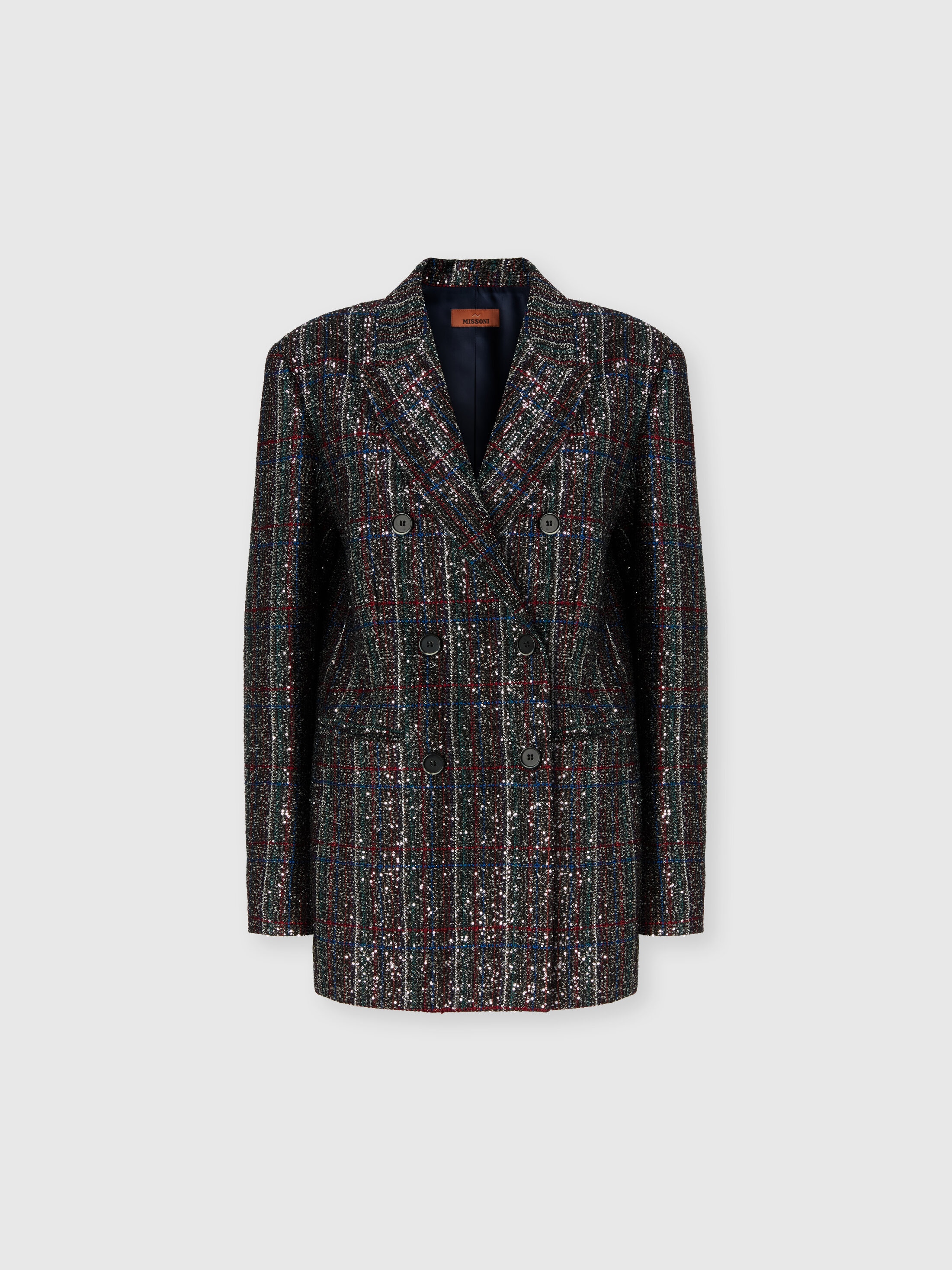 Missoni Double-breasted Checked Blazer Featuring Sequins In Black
