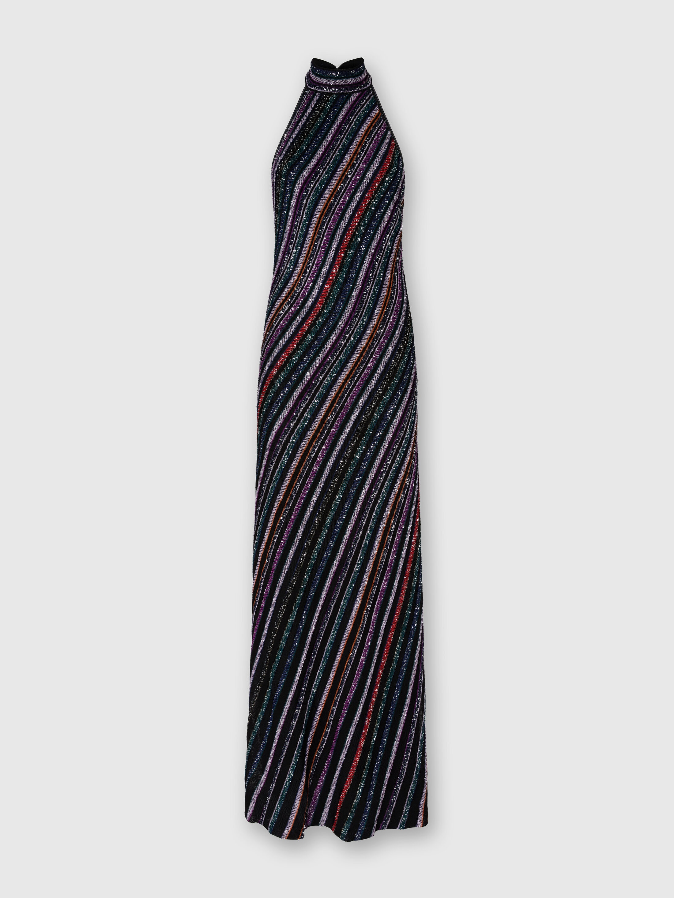 Missoni Womens Multi Orng Prpl Blk Striped Halterneck Knitted Maxi Dress In Multi