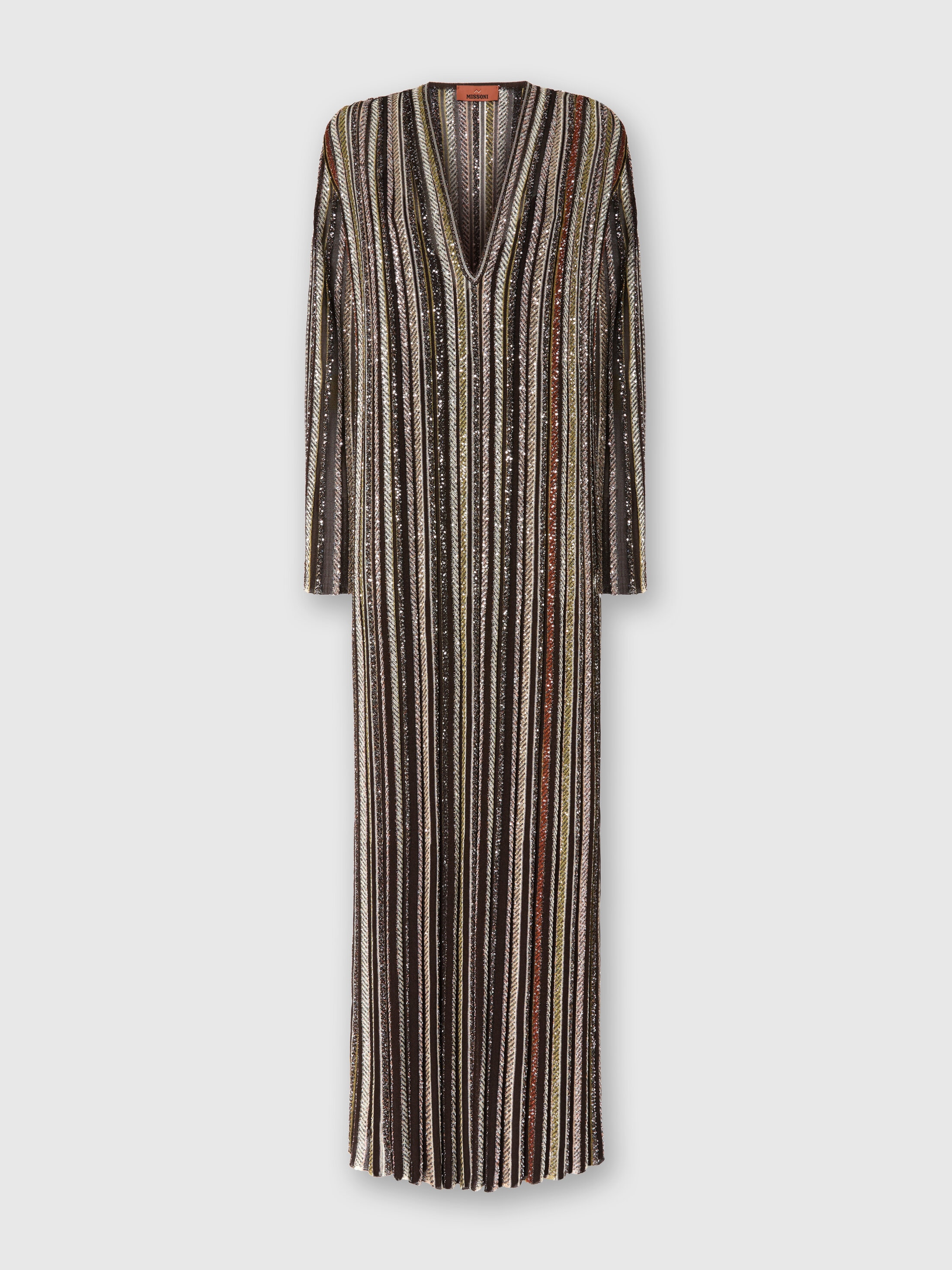 Missoni Long Dress With V-neck And Herringbone Stripe Knit In Multi