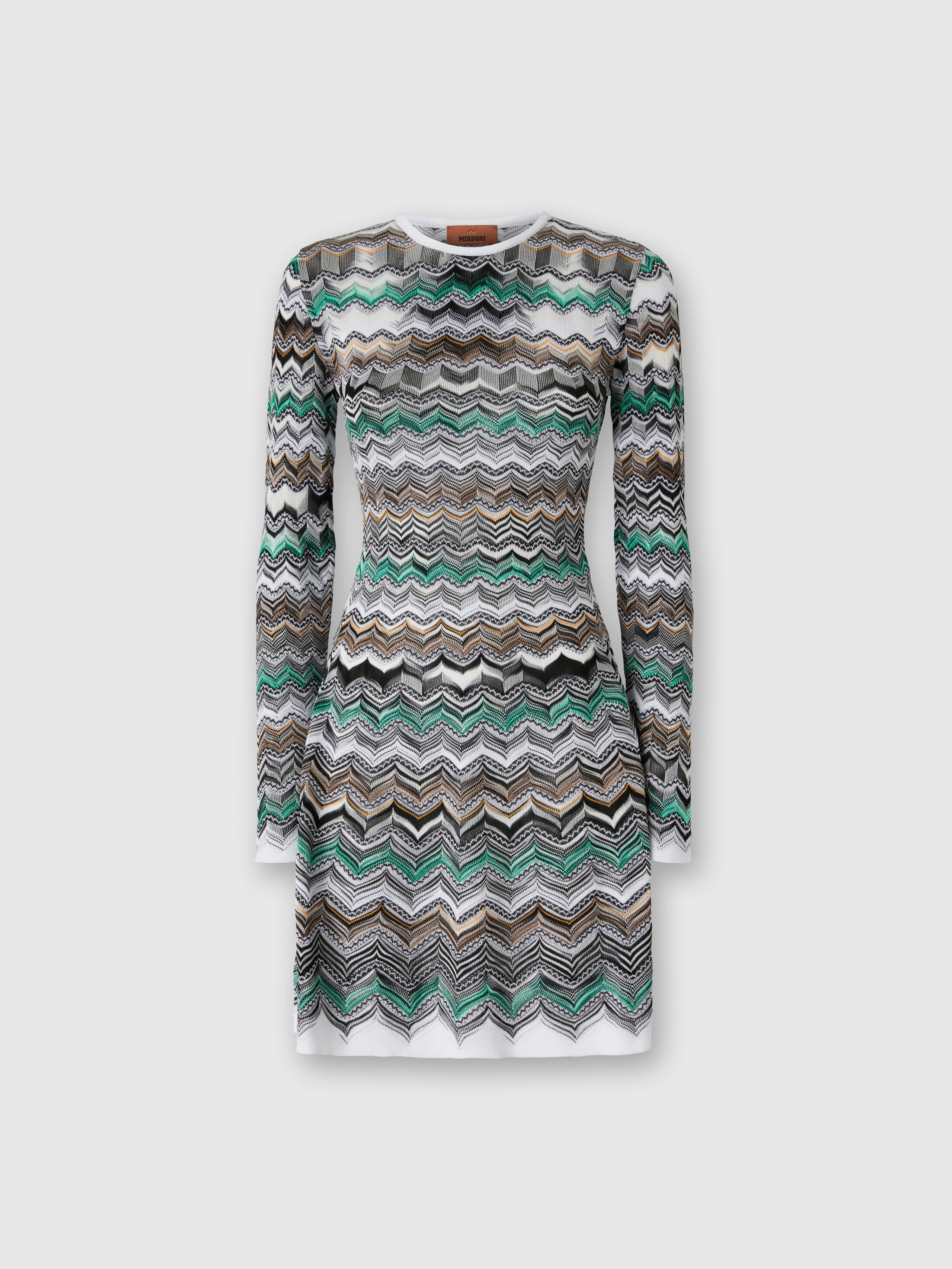 Missoni Mini Dress In English Rib Knit With Flame Pattern In Gray