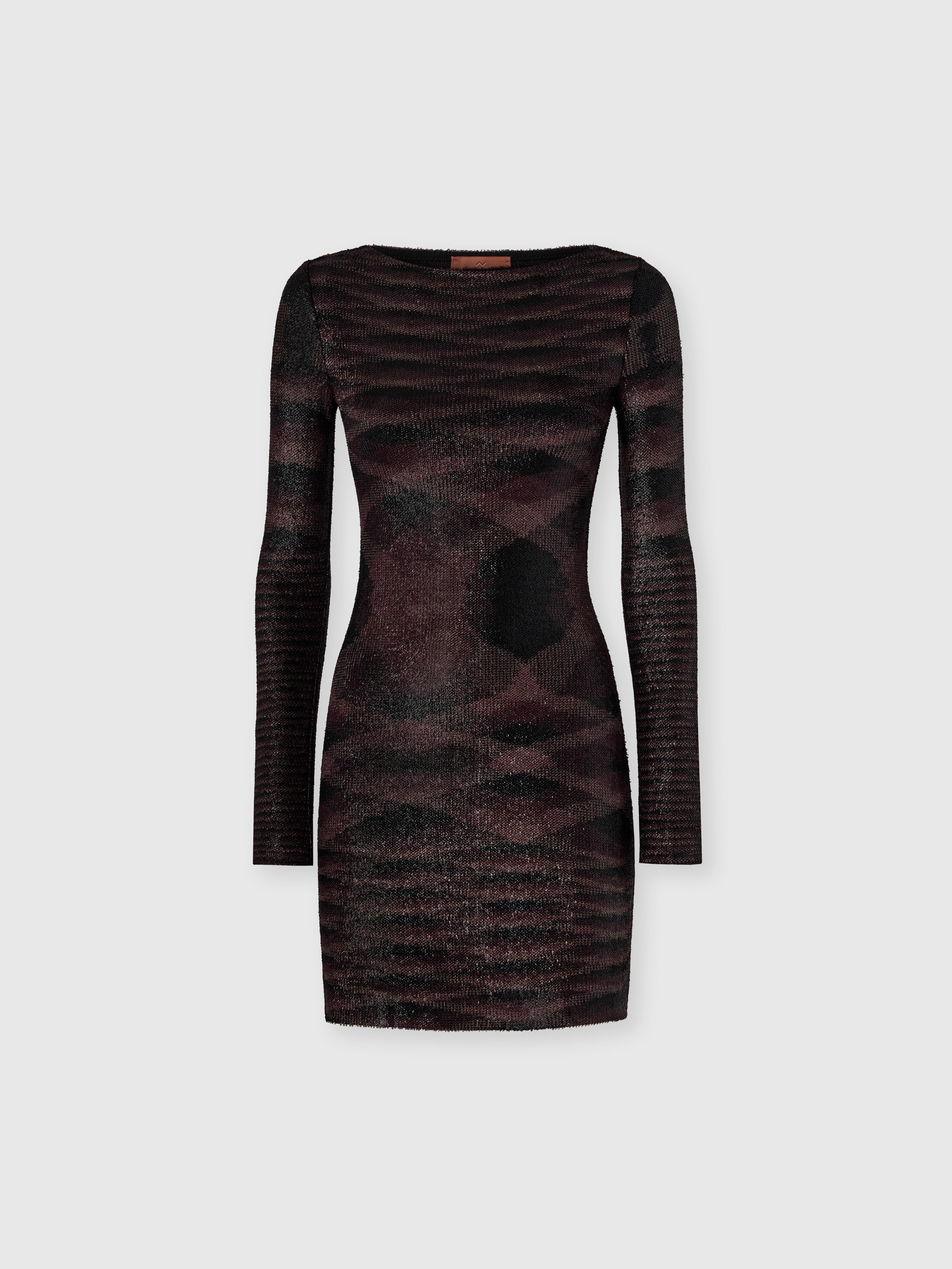 Missoni Long-sleeve Mini Dress With Flame Pattern In Brown