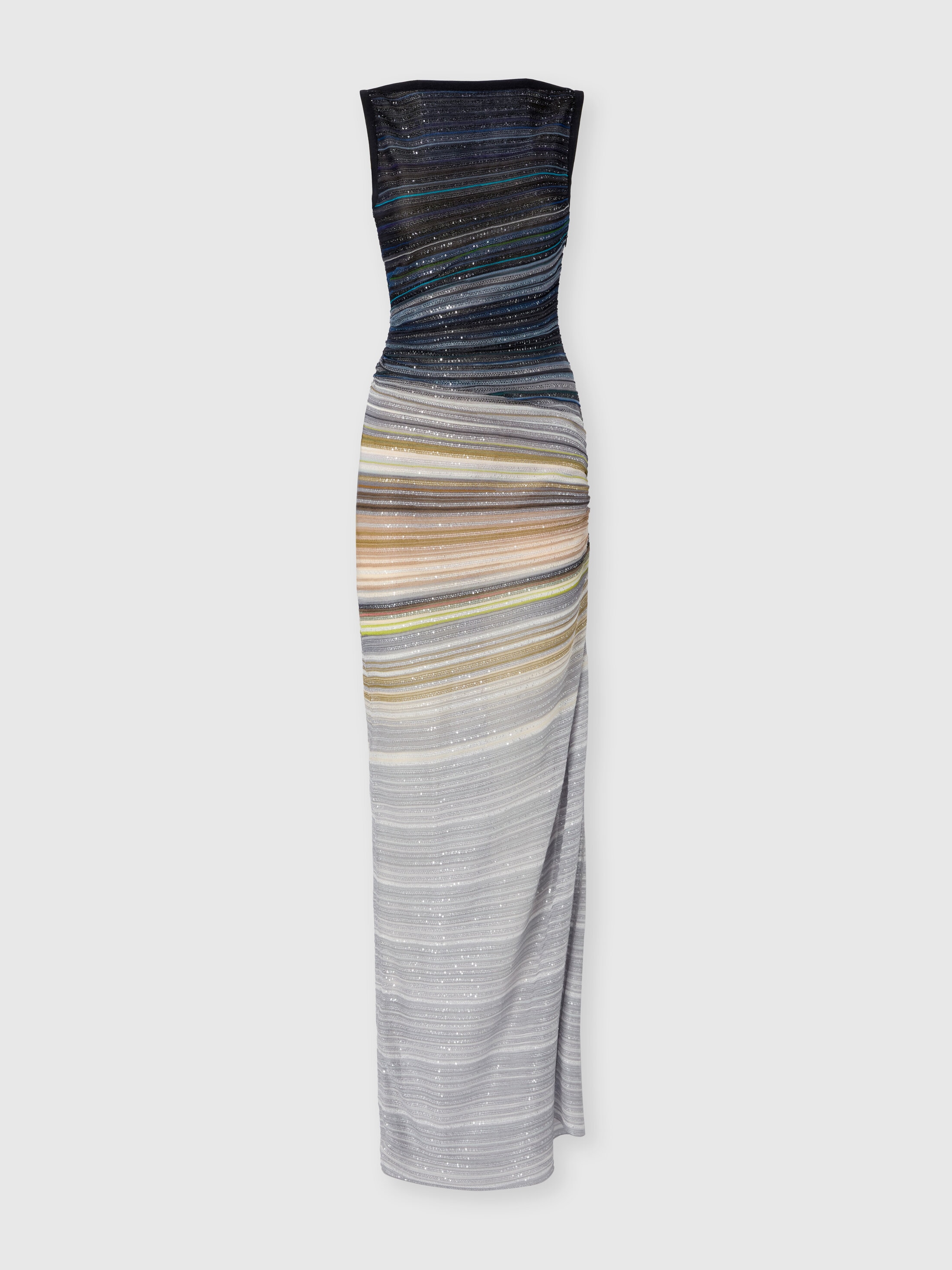 Missoni Long Boat-neck Dress In Striped Knit In Multi