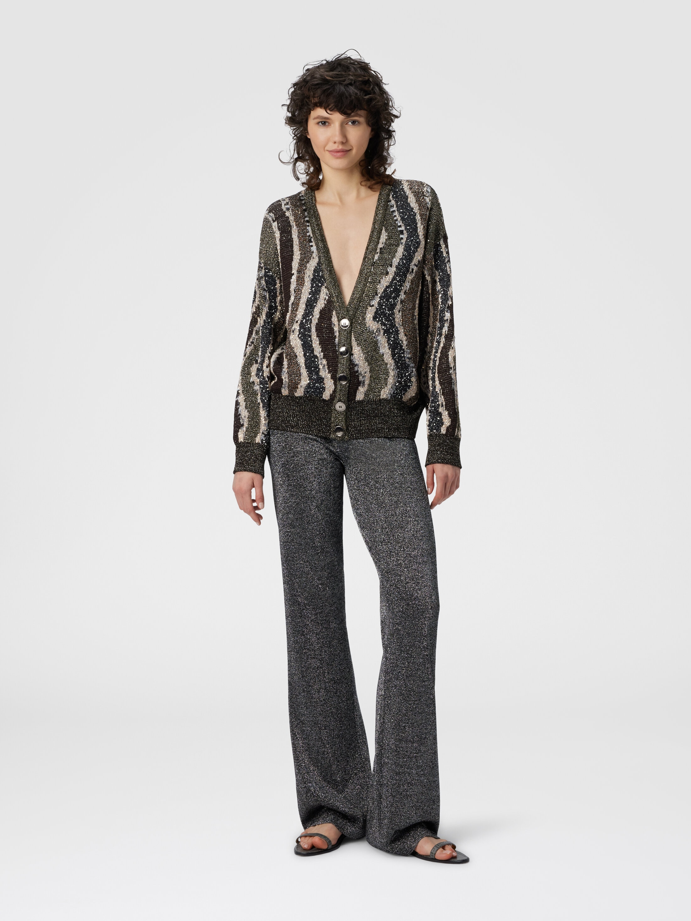Boxy cardigan with buttons and wave pattern Brown | Missoni