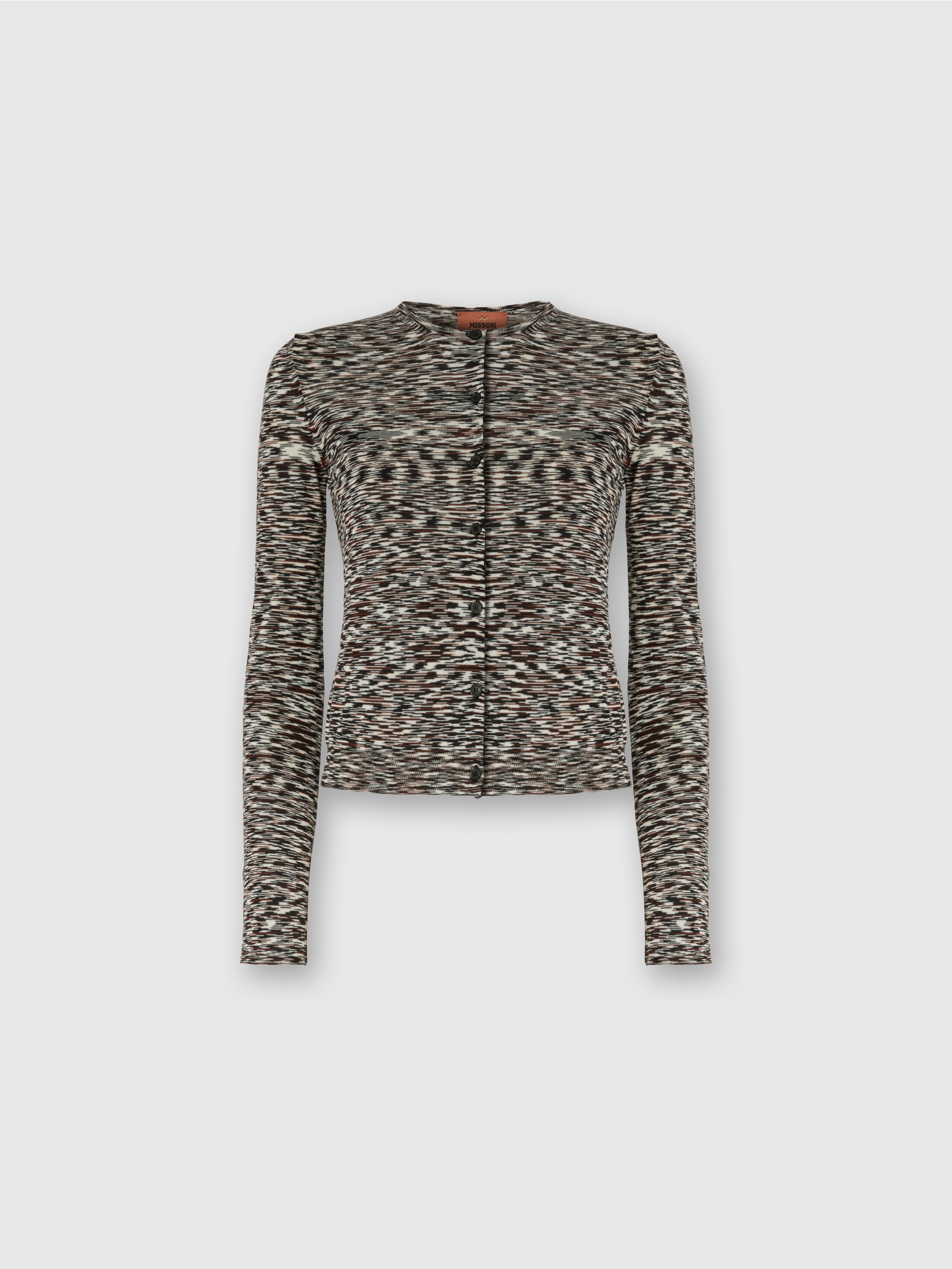 Missoni Short Crew Neck Cardigan In Smooth Flame Knit In Multi