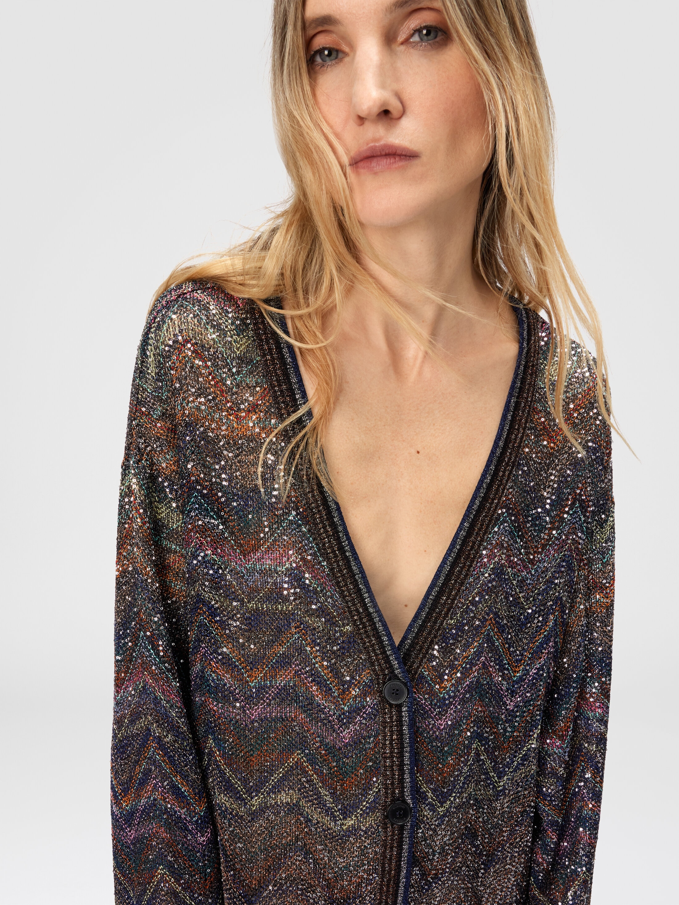 Oversized v-neck cardigan with zigzag pattern Multicoloured | Missoni