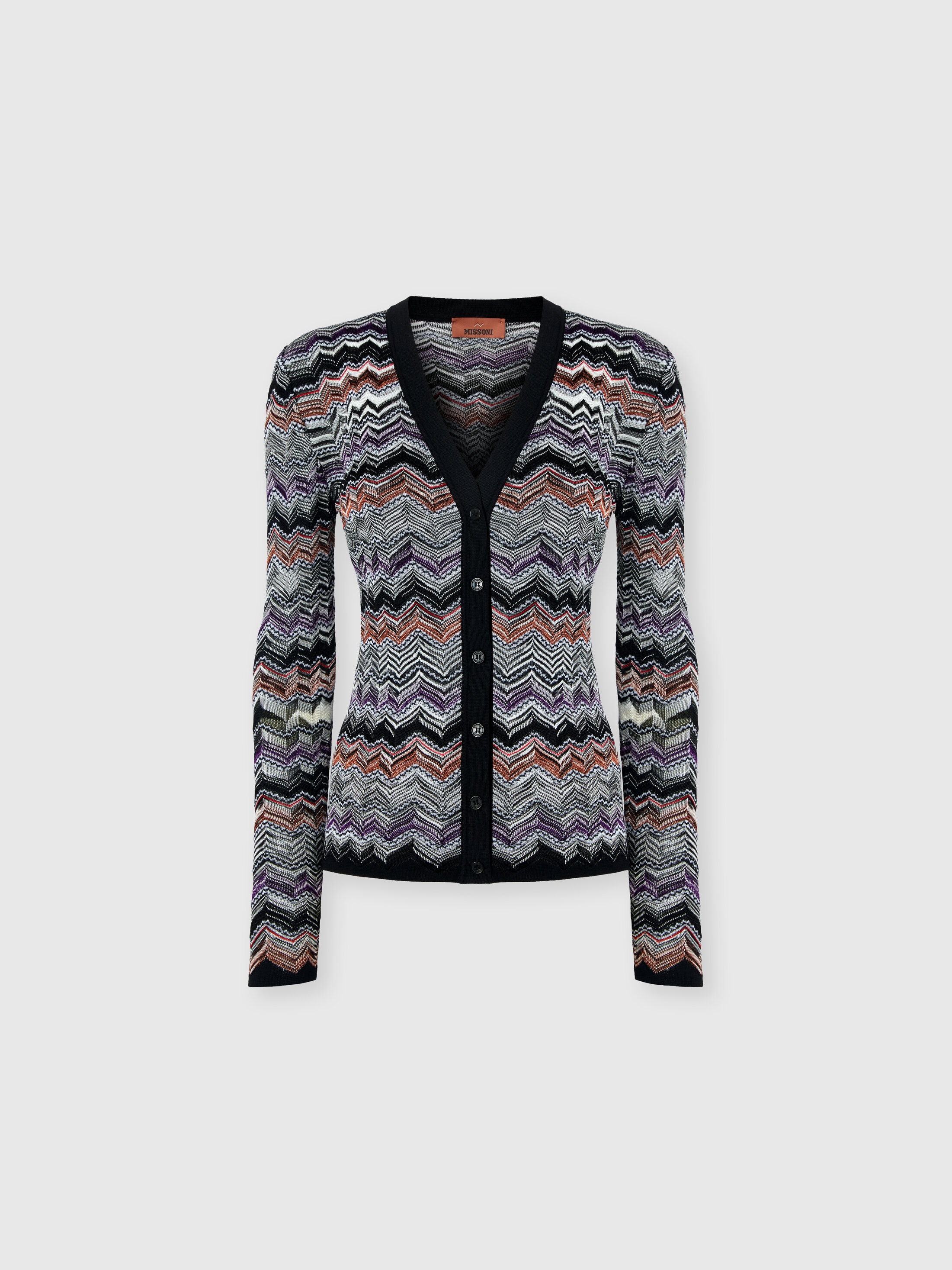 Missoni Slim Buttoned Cardigan With Flame Chevron Pattern In Black