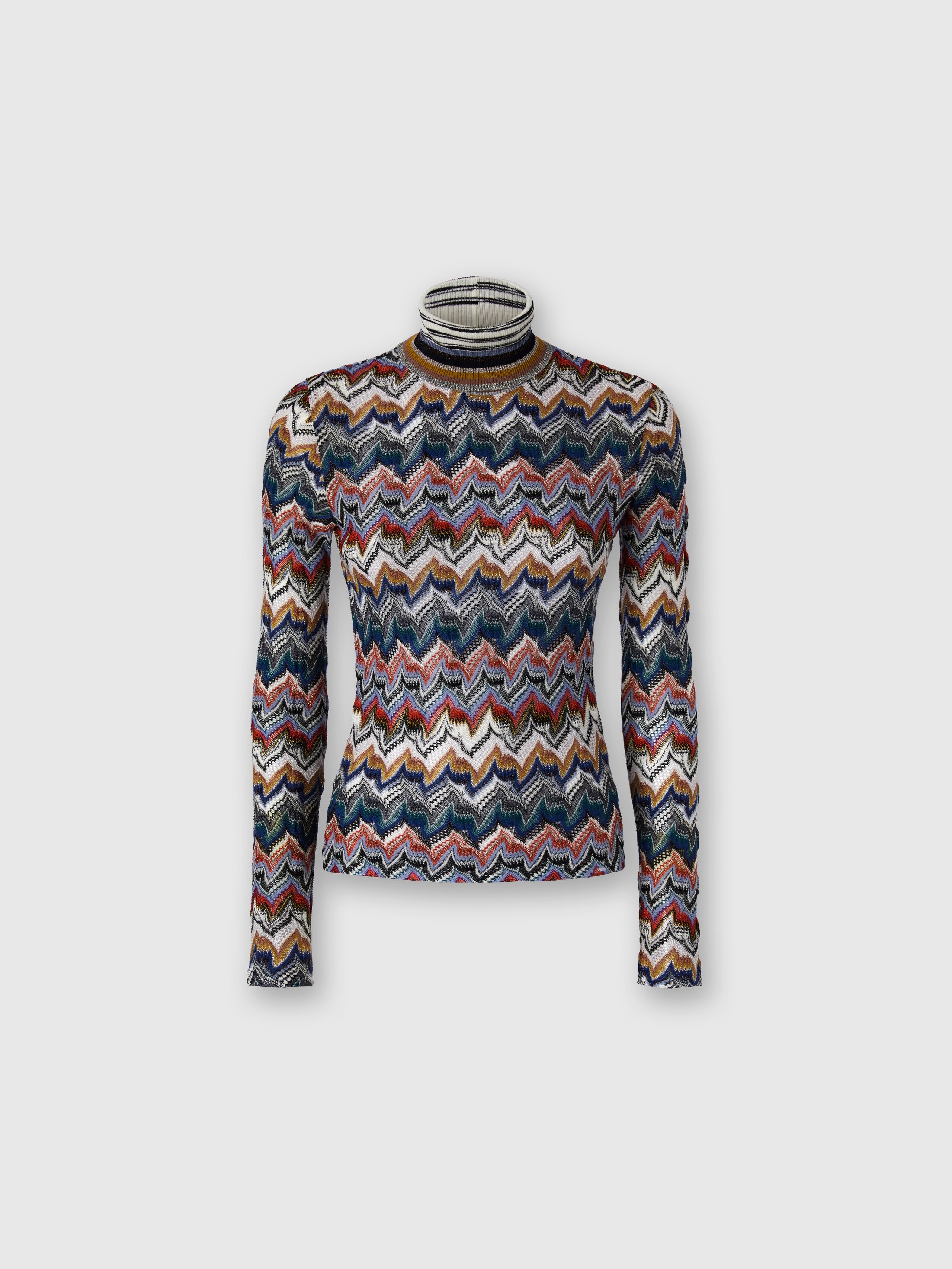 Missoni Chevron Pattern Turtleneck Fitted Sweater In Multi