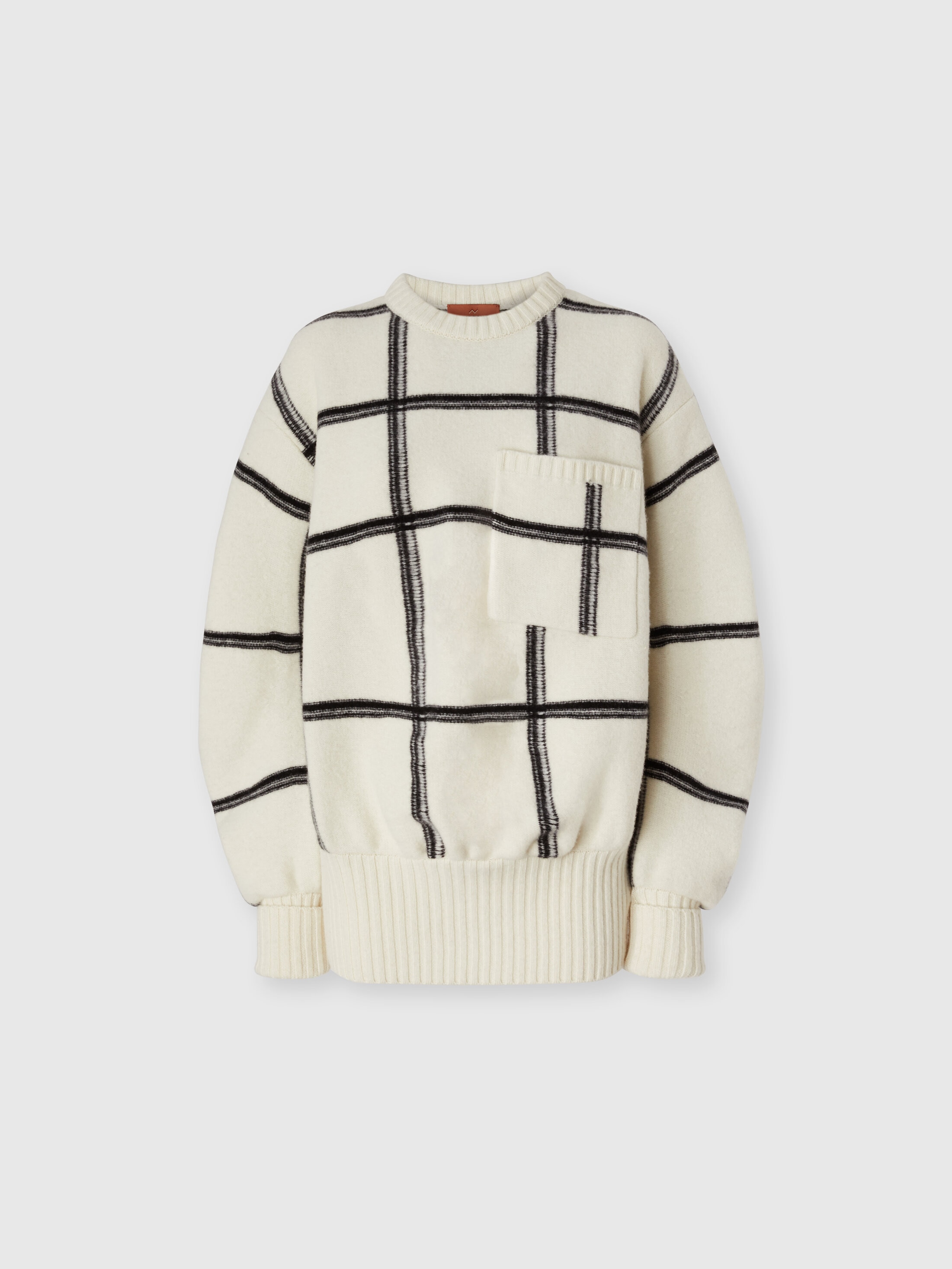 Missoni Oversized Wool Check Crew Neck Sweater In White