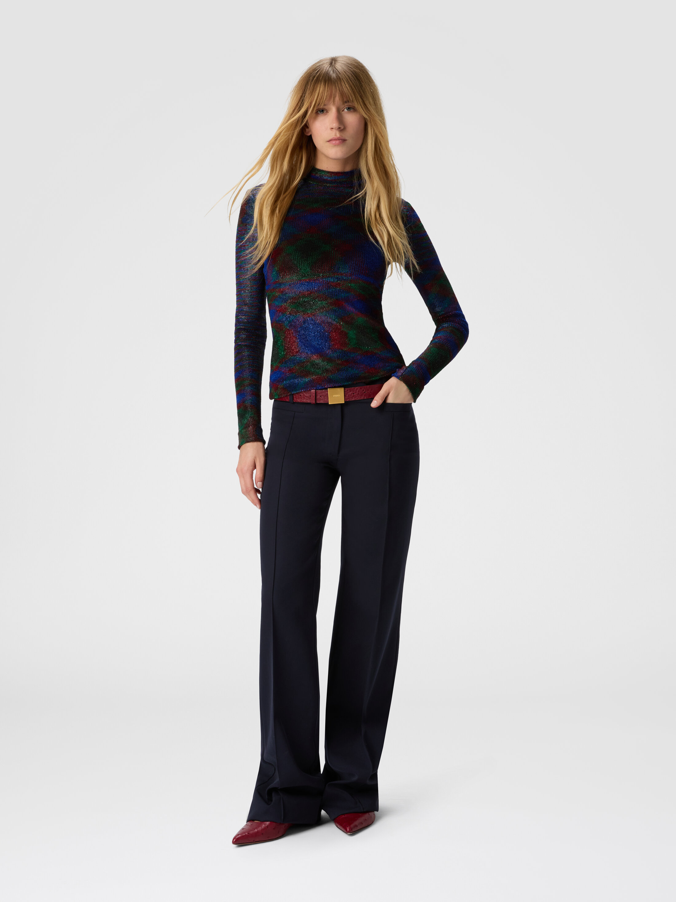 Turtleneck sweater with flame pattern Green & Red | Missoni
