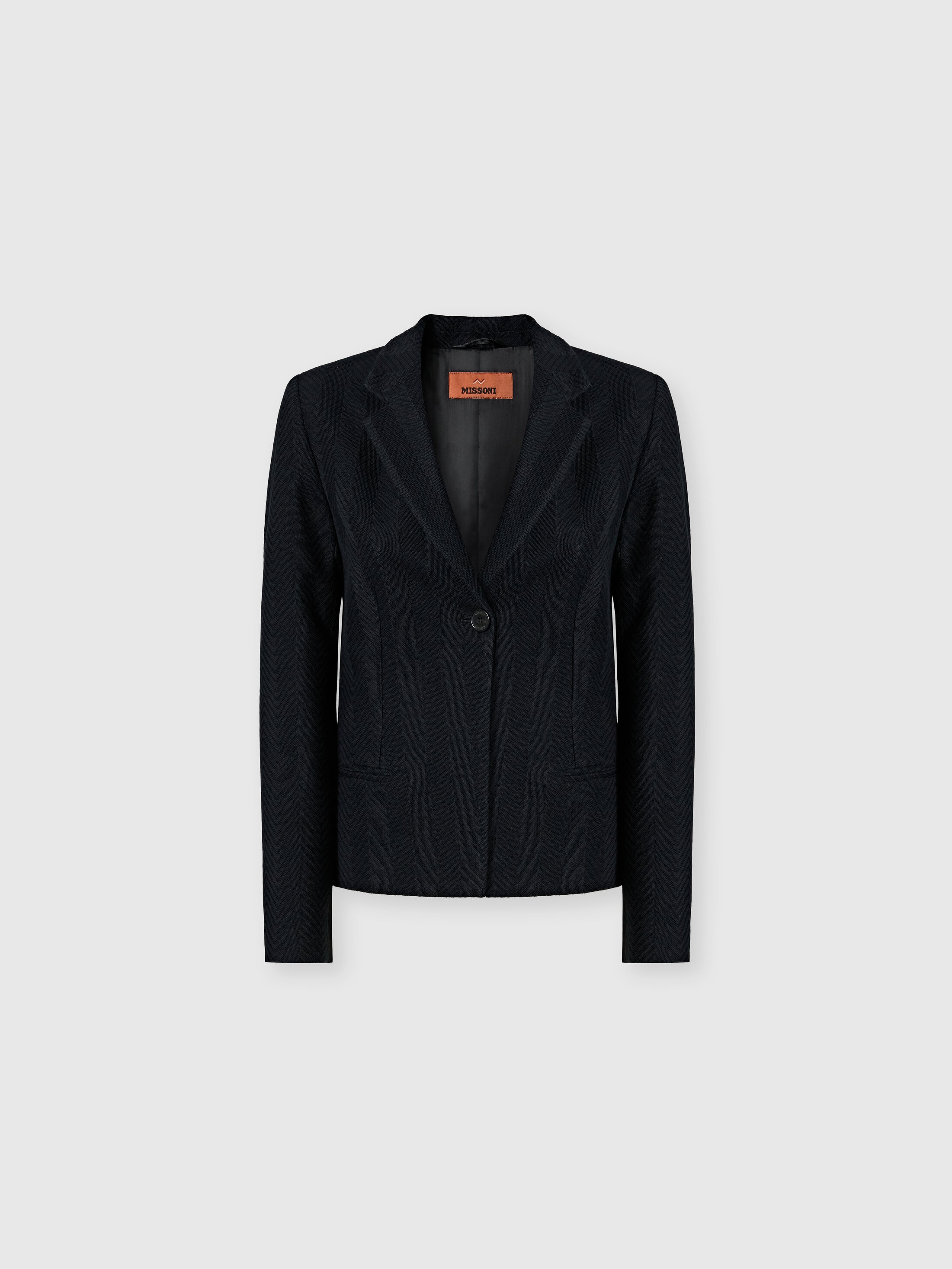 Single-Breasted Tone-on-Tone Zigzag Cotton and Viscose Blazer