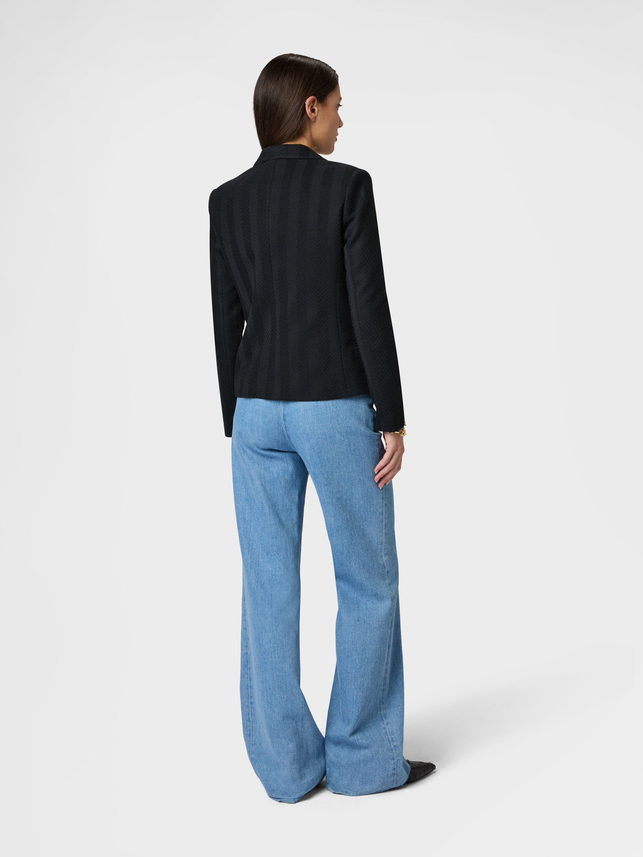 Single-Breasted Tone-on-Tone Zigzag Cotton and Viscose Blazer
