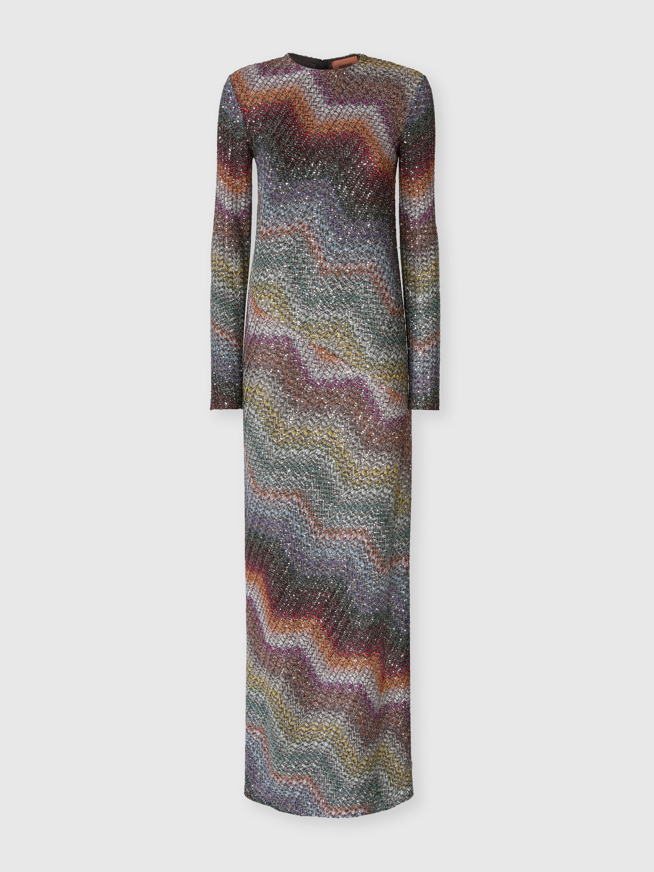 Long-sleeved dress in a Greek-style zigzag knit with sequins Multicoloured  | Missoni