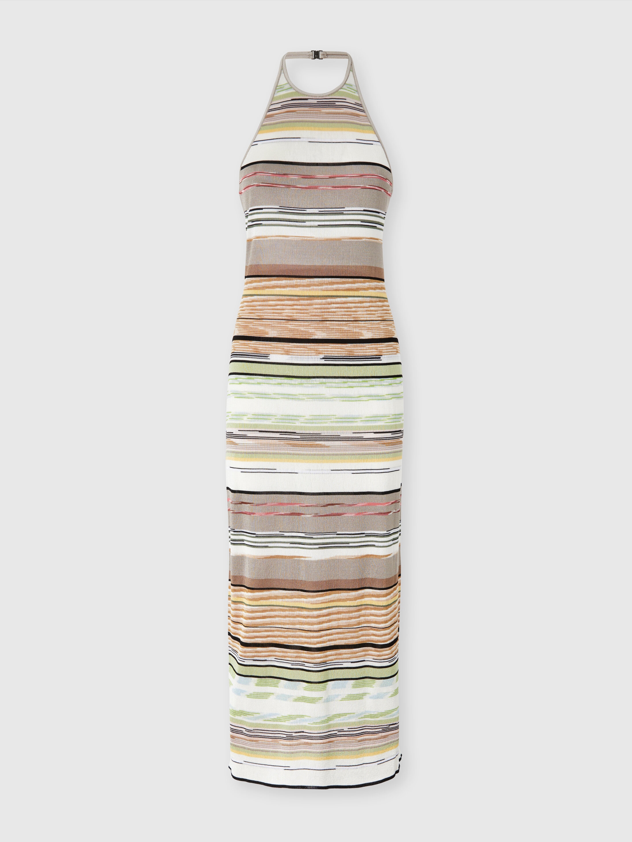 Missoni Donna Verde& Marrone - Abito Lungo In Viscosa Fiammata A Righe Con Scollatura All'americana, Taglia: 46