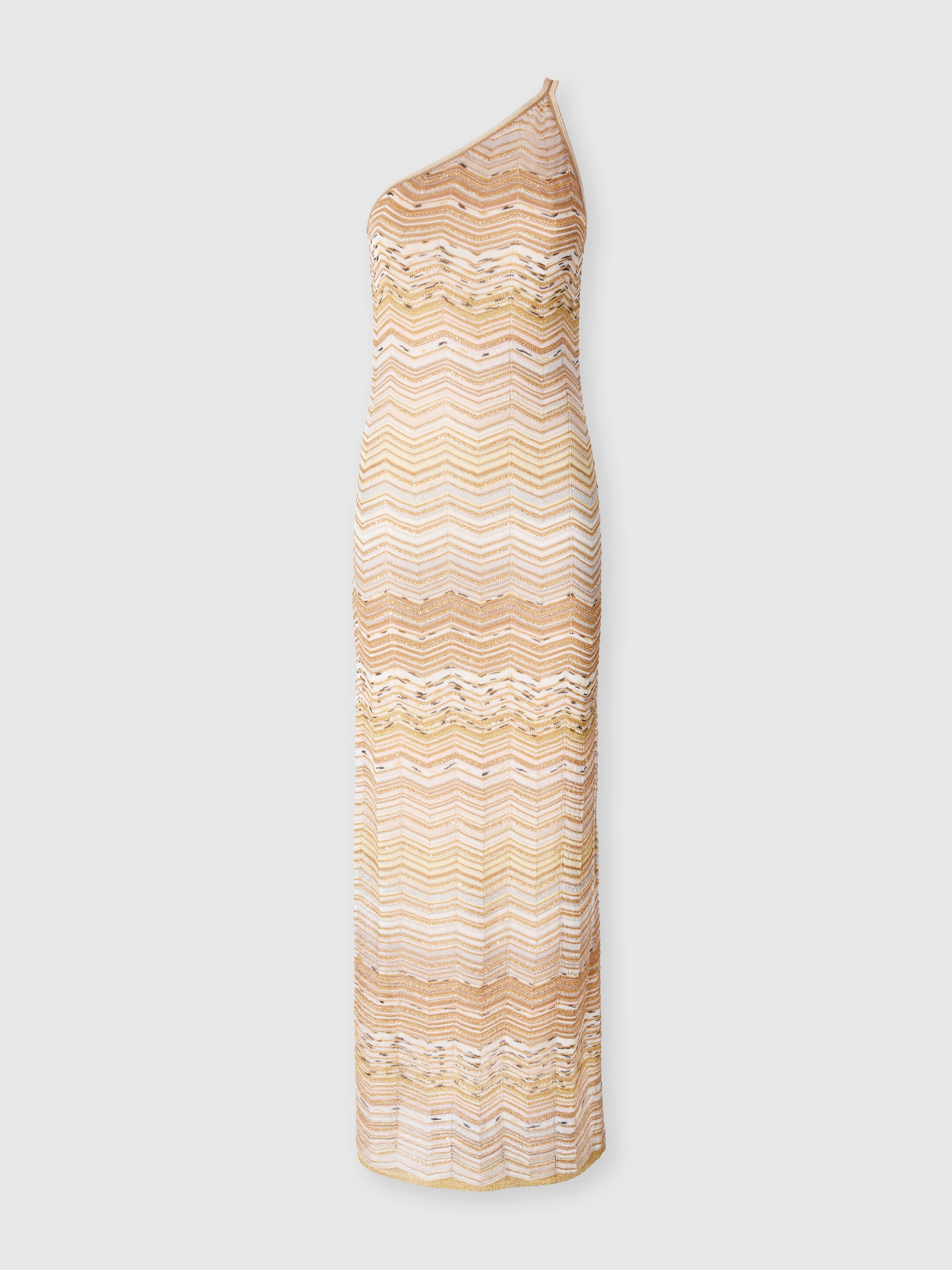 Long one-shoulder dress with a chevron pattern with sequins Green& Brown |  Missoni