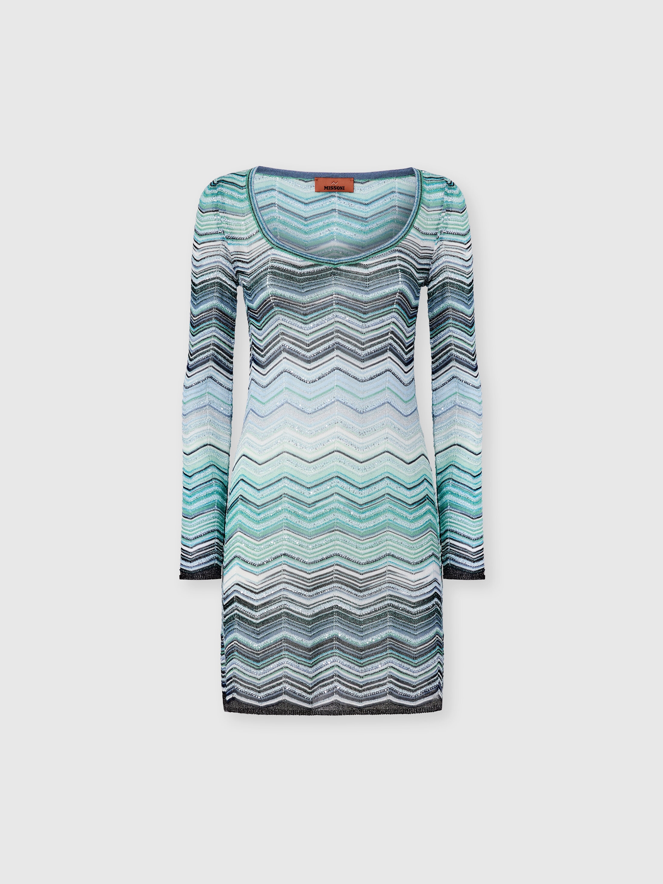 Missoni Donna Turchese - Mini-Abito In Viscosa Chevron Lamé Con Paillettes, Taglia: 38