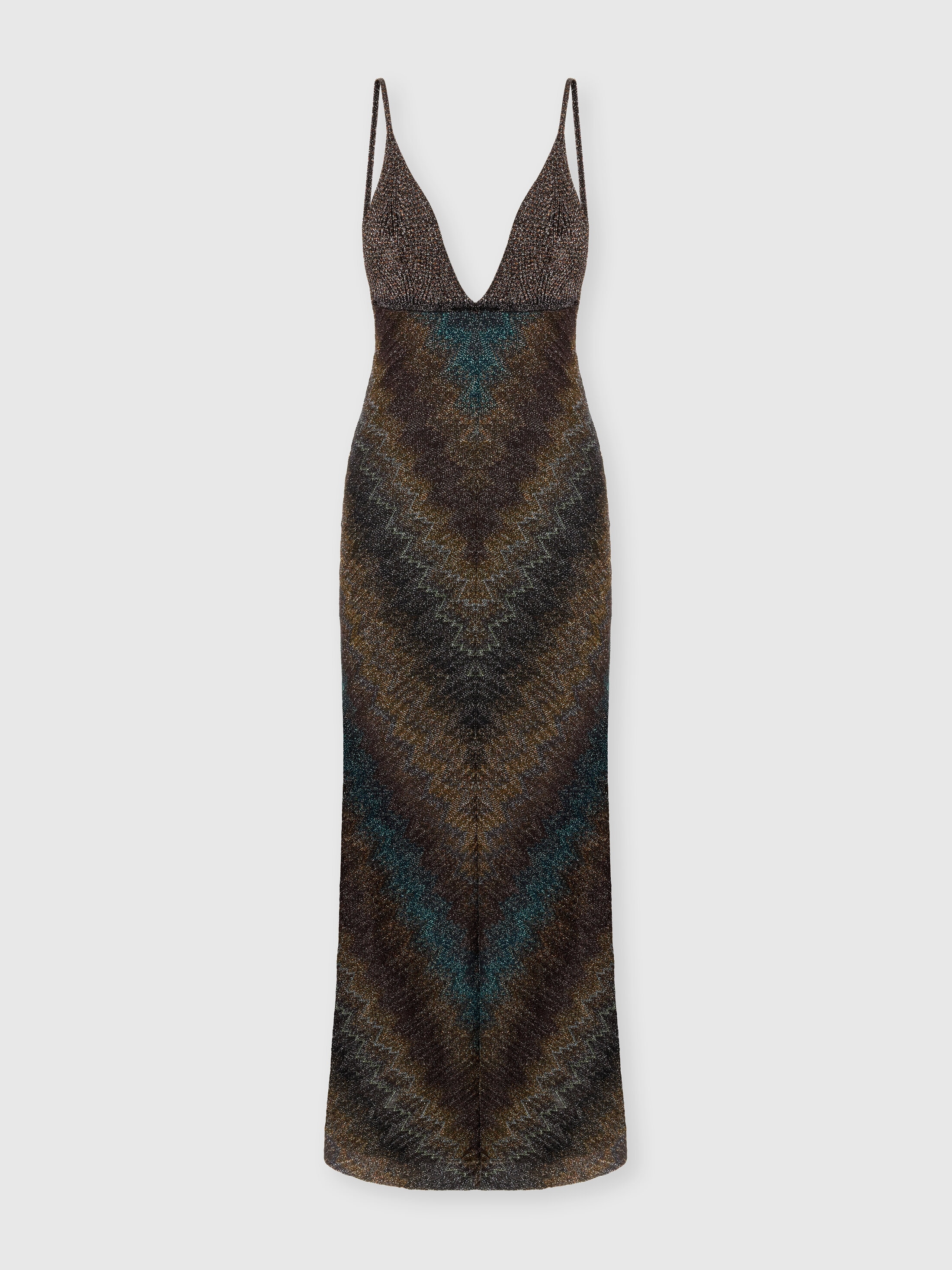 Missoni Donna Blu Scuro - Abito Lungo In Viscosa Lamé Con Profonda Scollatura, Taglia: 42