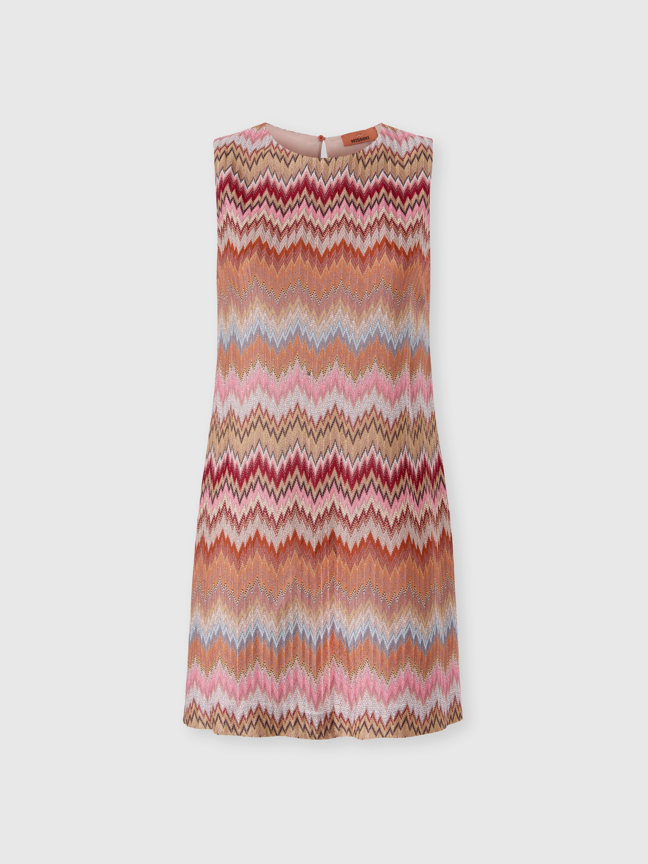 Missoni Donna Rosa,Ruggine - Mini-Abito Senza Maniche In Viscosa Chevron, Rosa & Ruggine, Taglia: 38