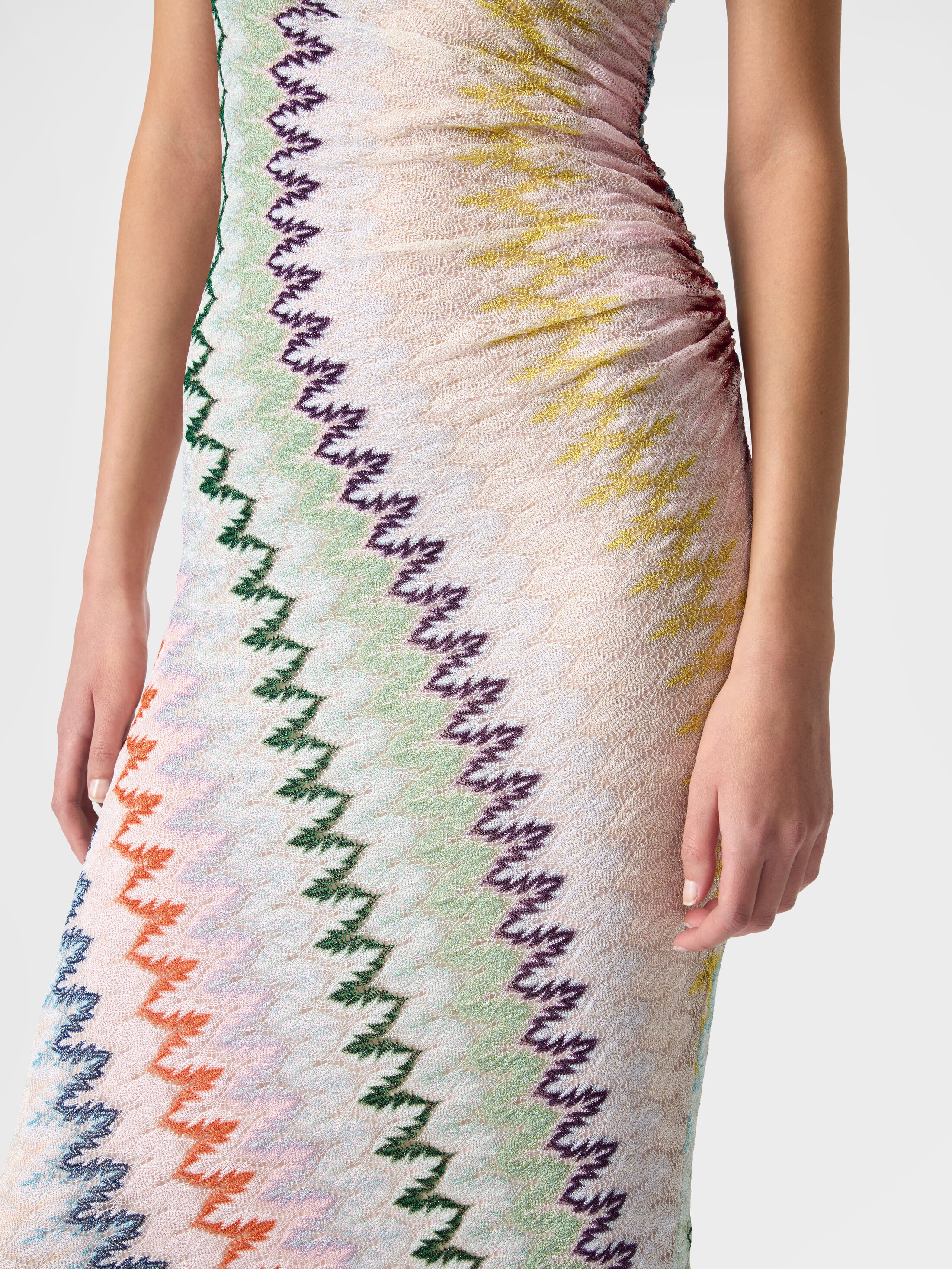 m missoni one shoulder dress One-shoulder cover up dress in wave motif crochet