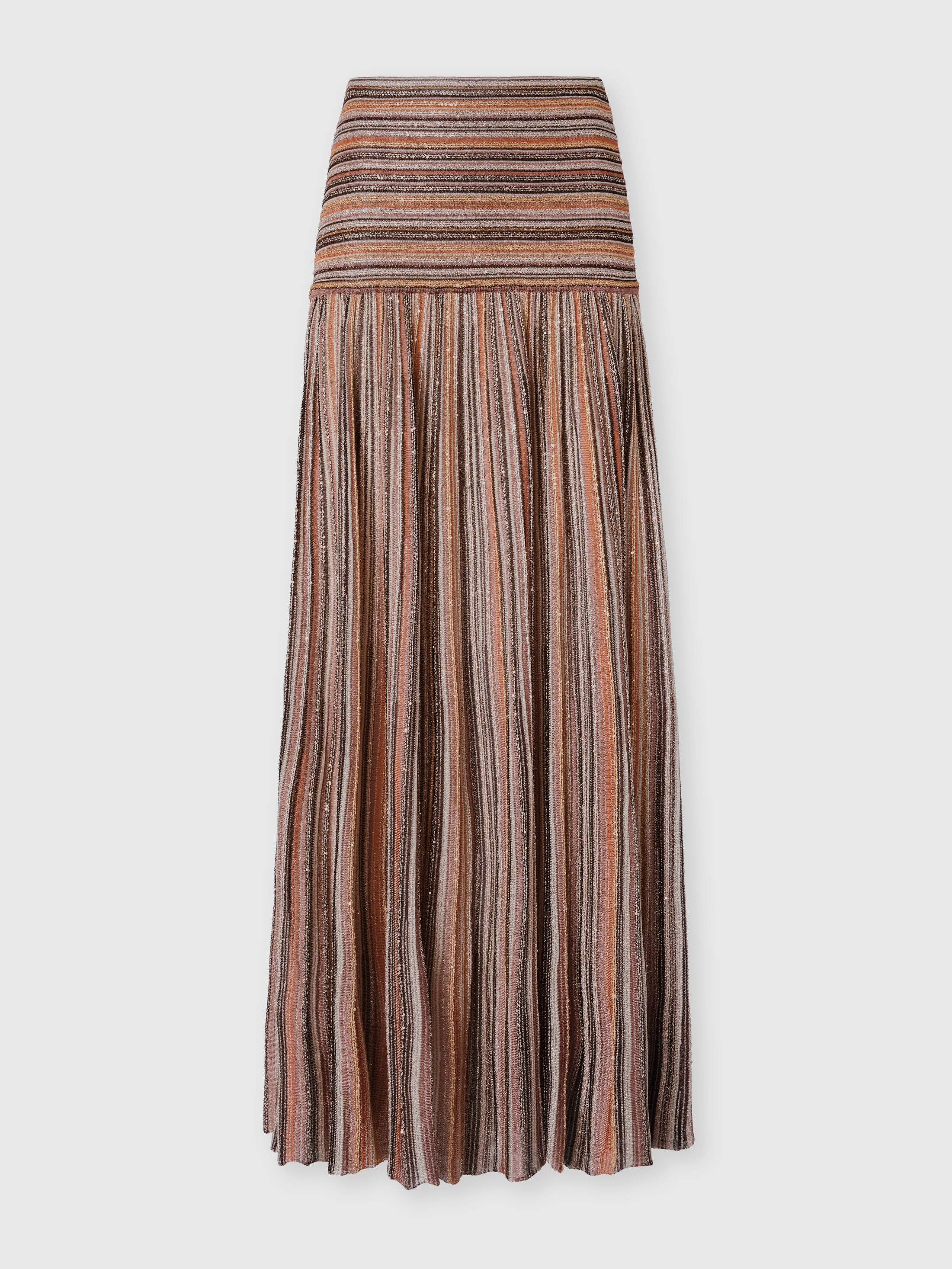 Ribbed Mixed Viscose Lamé Long Skirt Green& Brown | Missoni