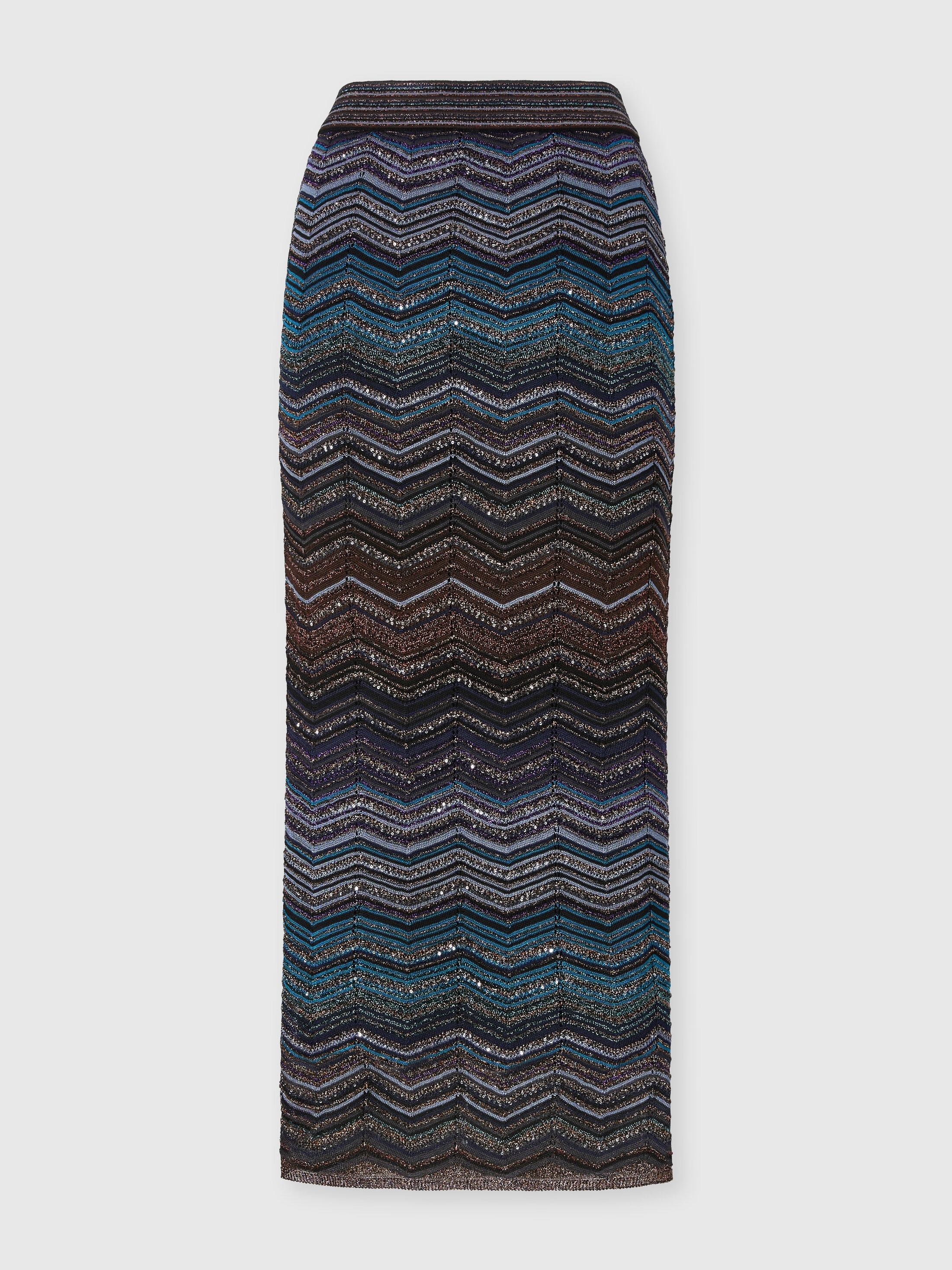 MISSONI ストライプタイトスカート パープル ブルー 46 オシャレ Tube Viscose Chevron Lamé Long Skirt with Sequins Dark Blue | Missoni