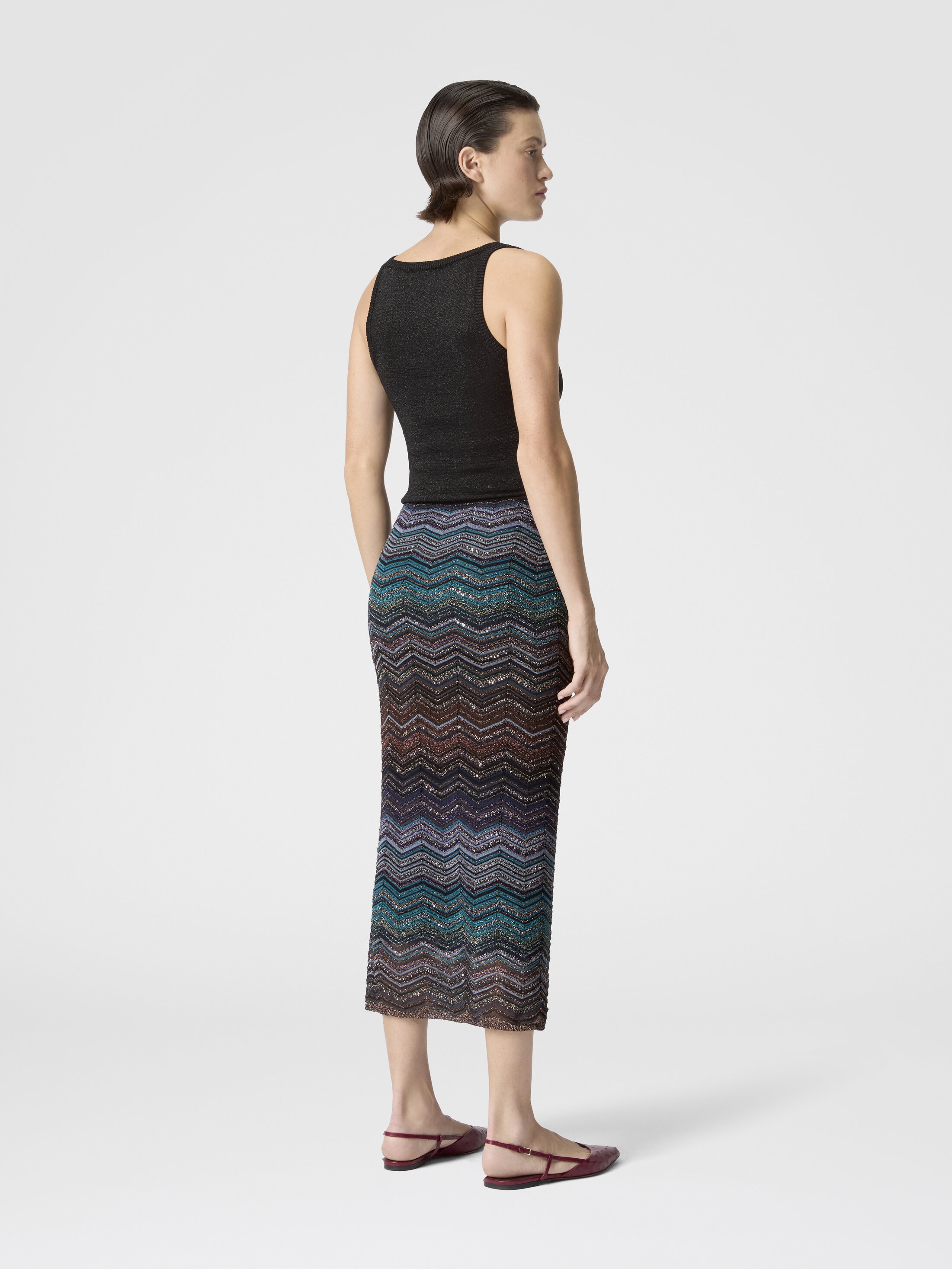 Tube Viscose Chevron Lamé Long Skirt with Sequins Dark Blue | Missoni