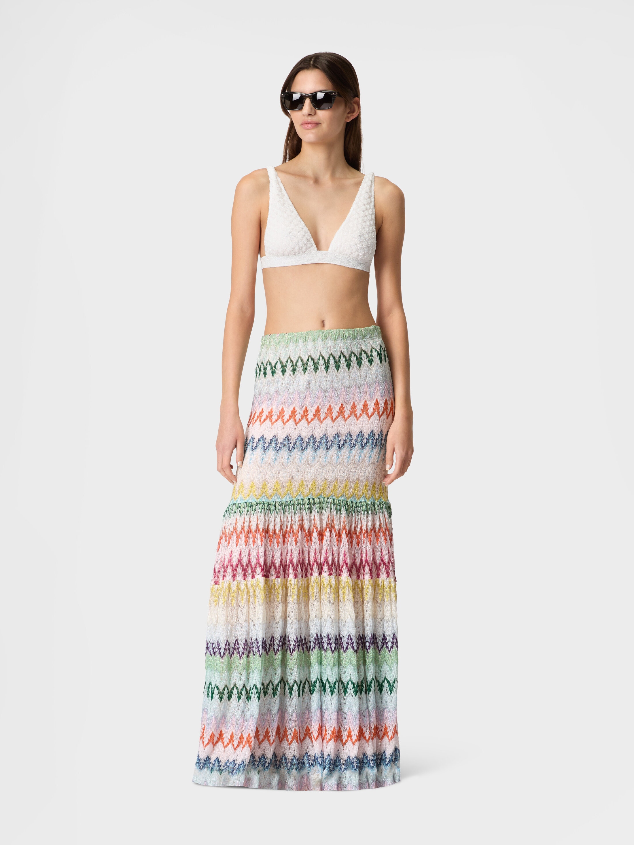 Long skirt with ruffles and lace motif Multicoloured | Missoni