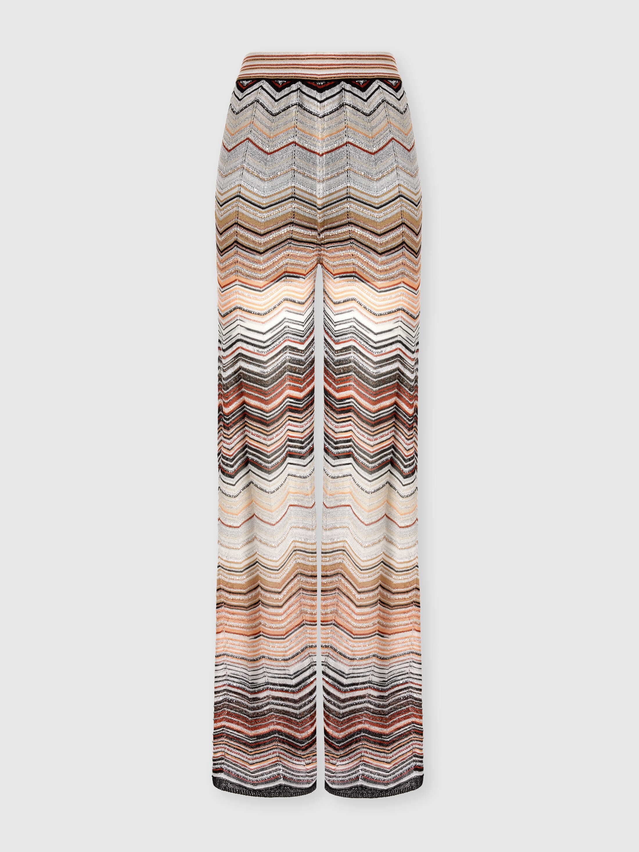 Missoni Donna Rosso,Beige - Pantaloni Ampi In Viscosa Chevron Lamé Con Paillettes, Rosso & Beige, Taglia: 46