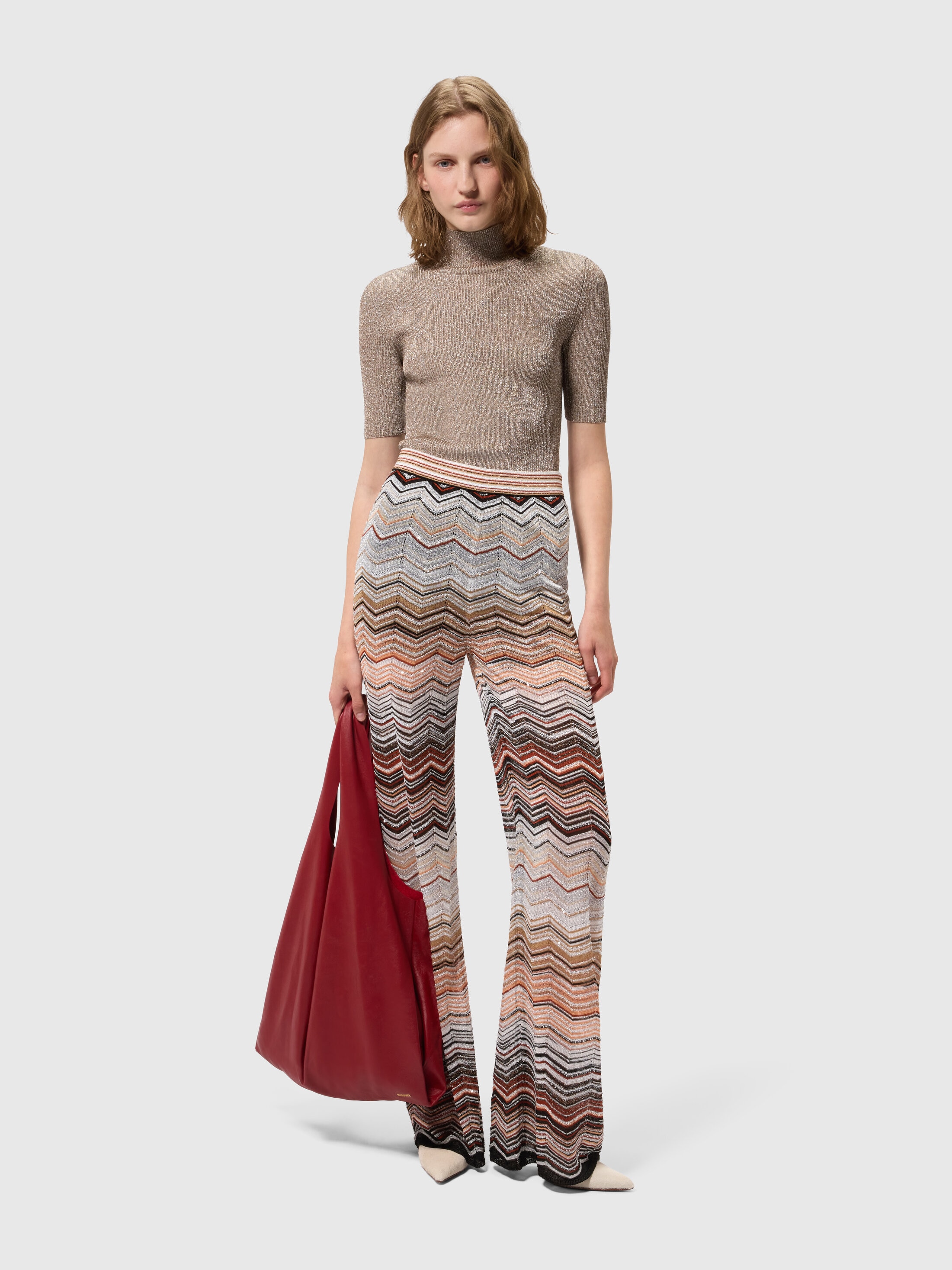 Wide Chevron Lamé Viscose Trousers with Sequins Turquoise | Missoni