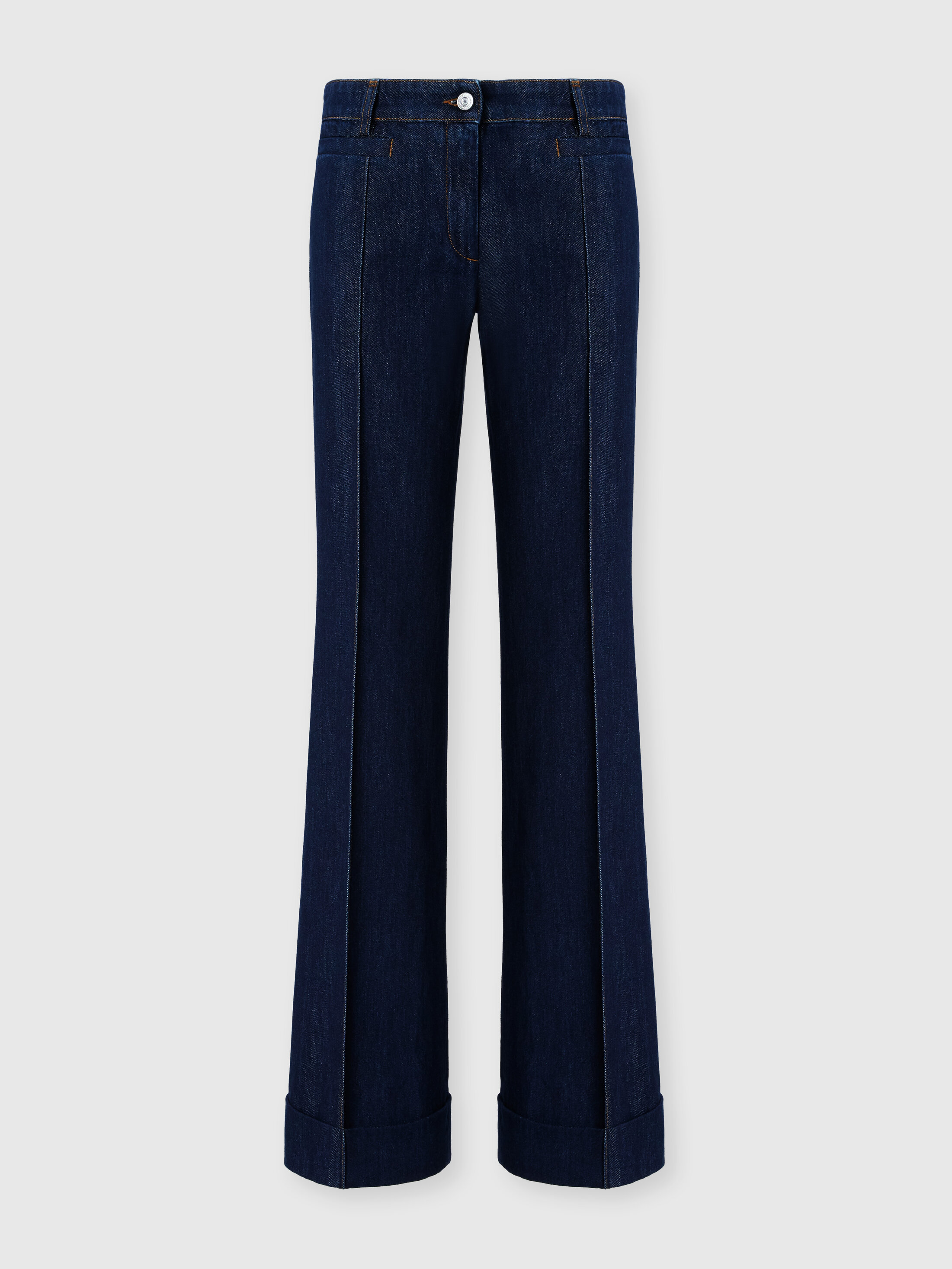 Missoni Denim Flared Trousers With Cuffed Hem And Center Crease