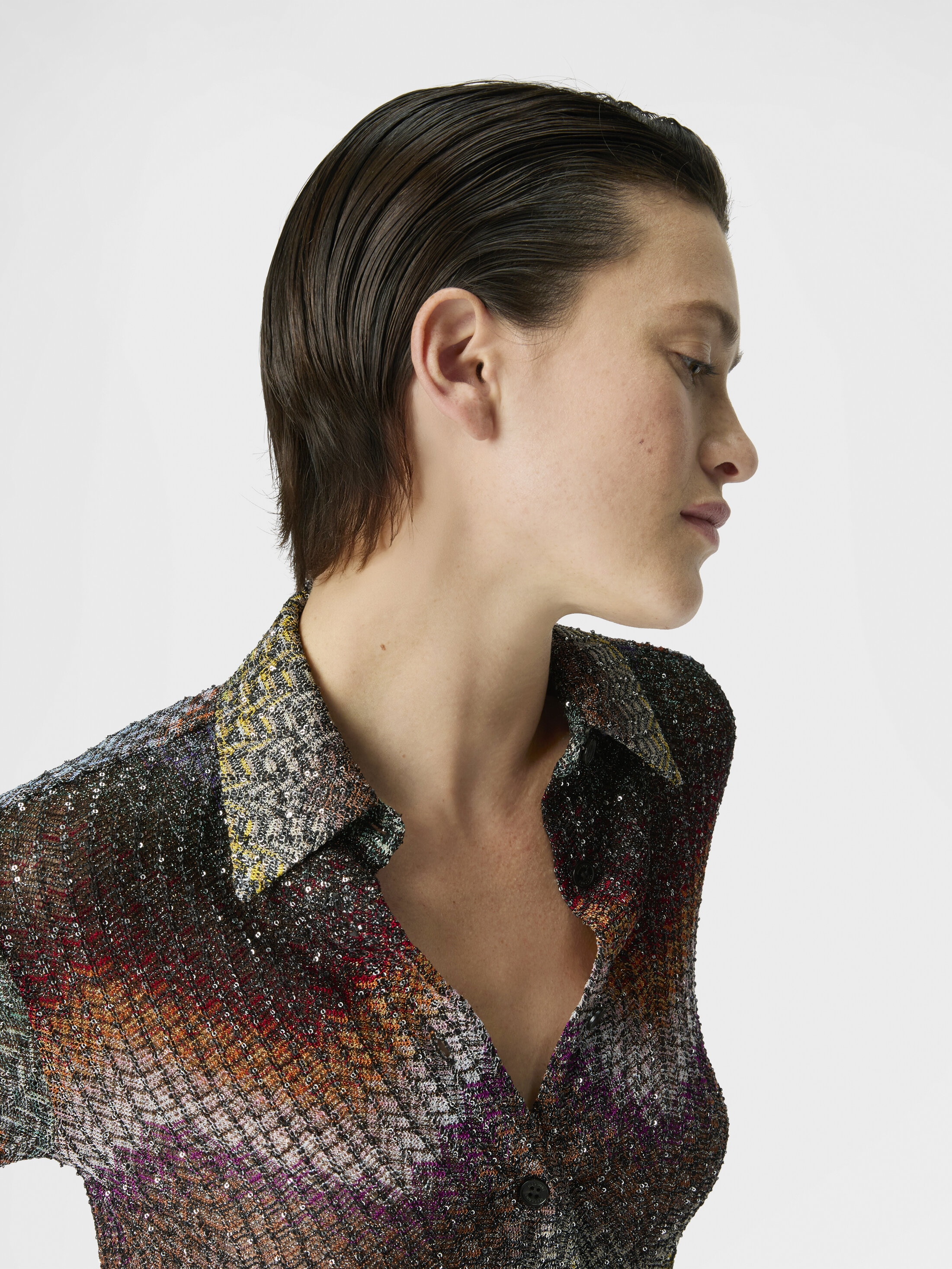 Mixed Viscose Lamé Shirt with Sequins Green & Brown | Missoni