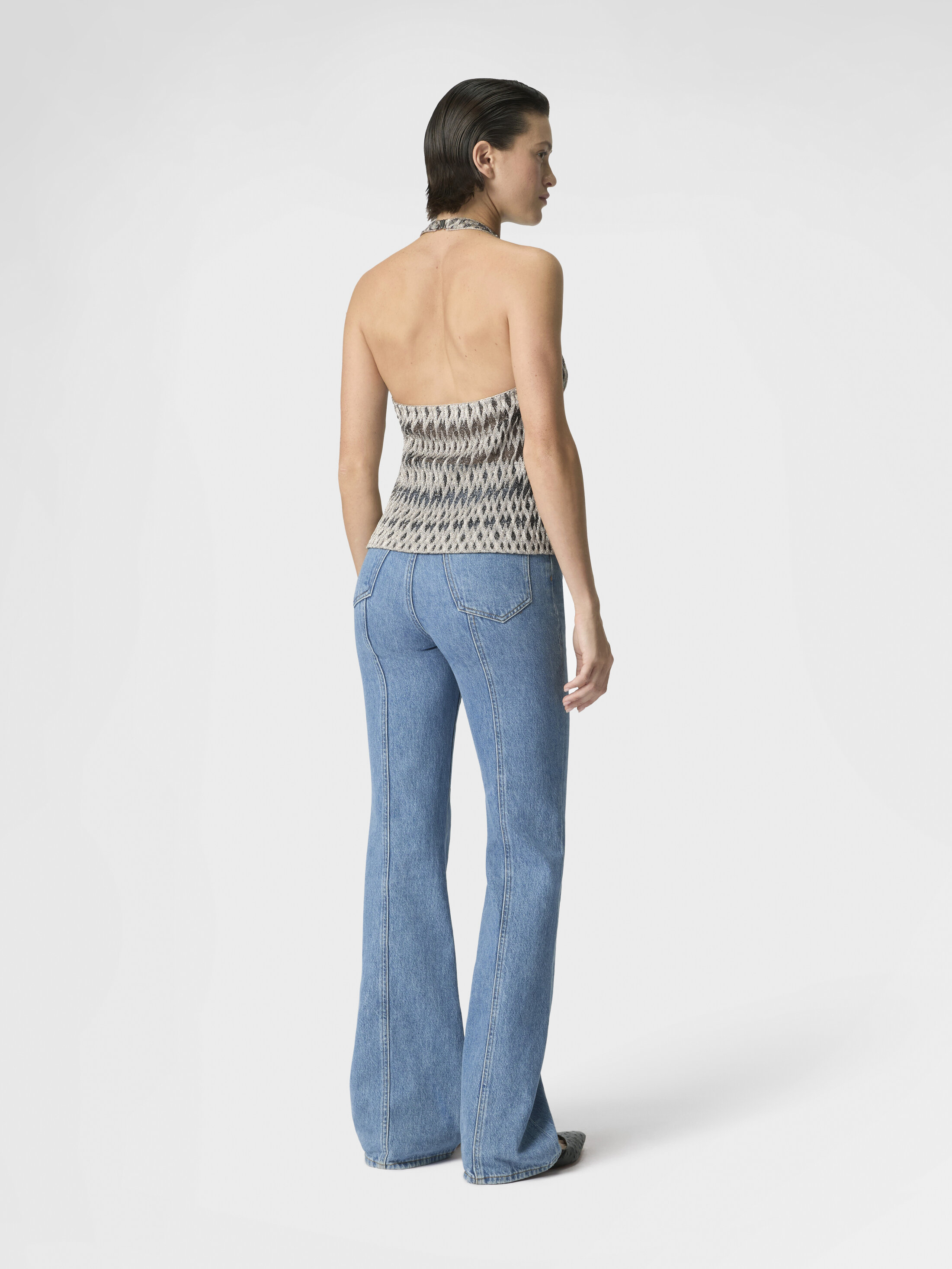3D Diamond Mixed Viscose Top with Halter Neck Green& Brown | Missoni