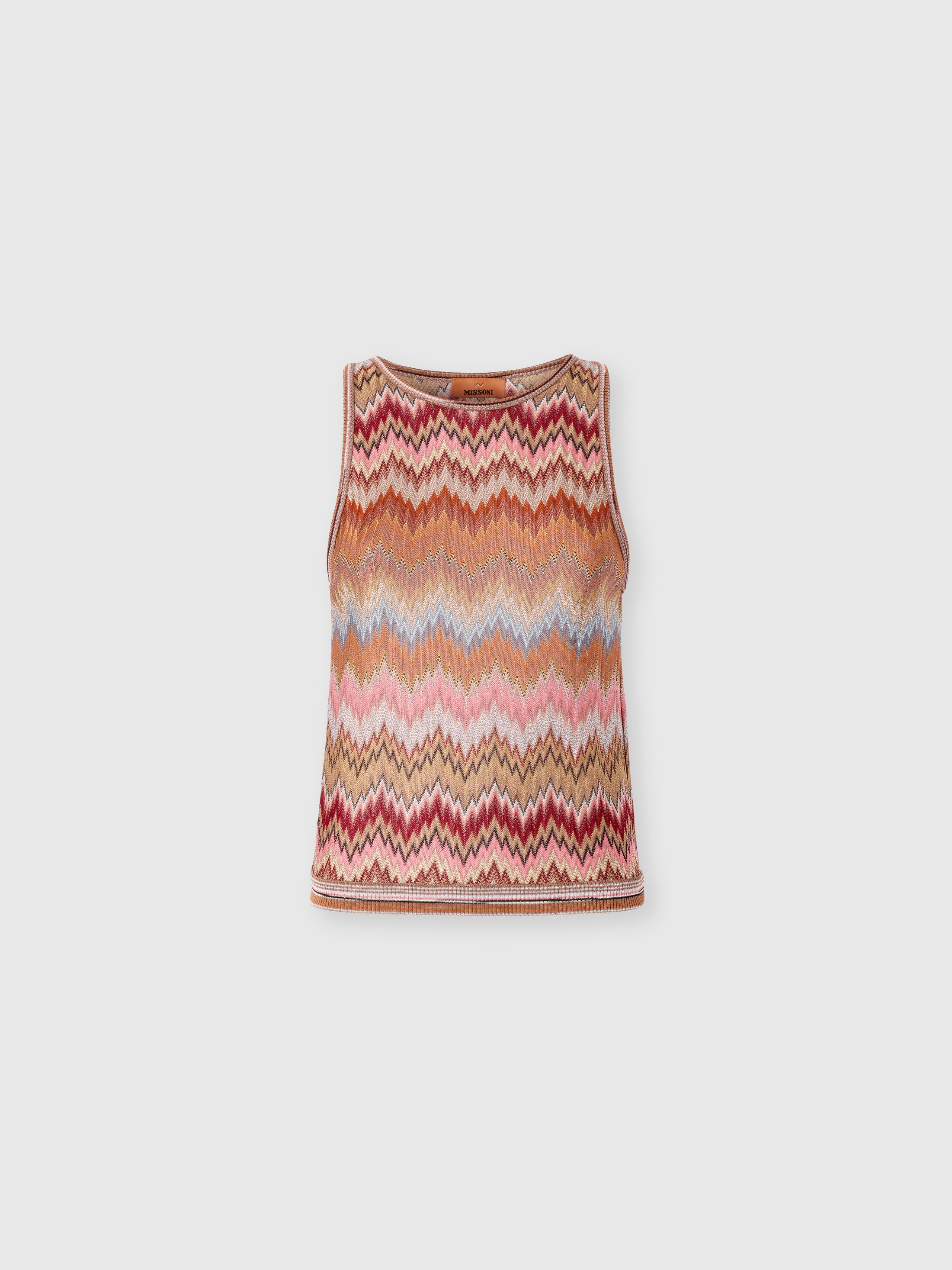 Missoni Donna Rosa,Ruggine - Top Smanicato In Viscosa Chevron Motivo Snake, Rosa & Ruggine, Taglia: 42