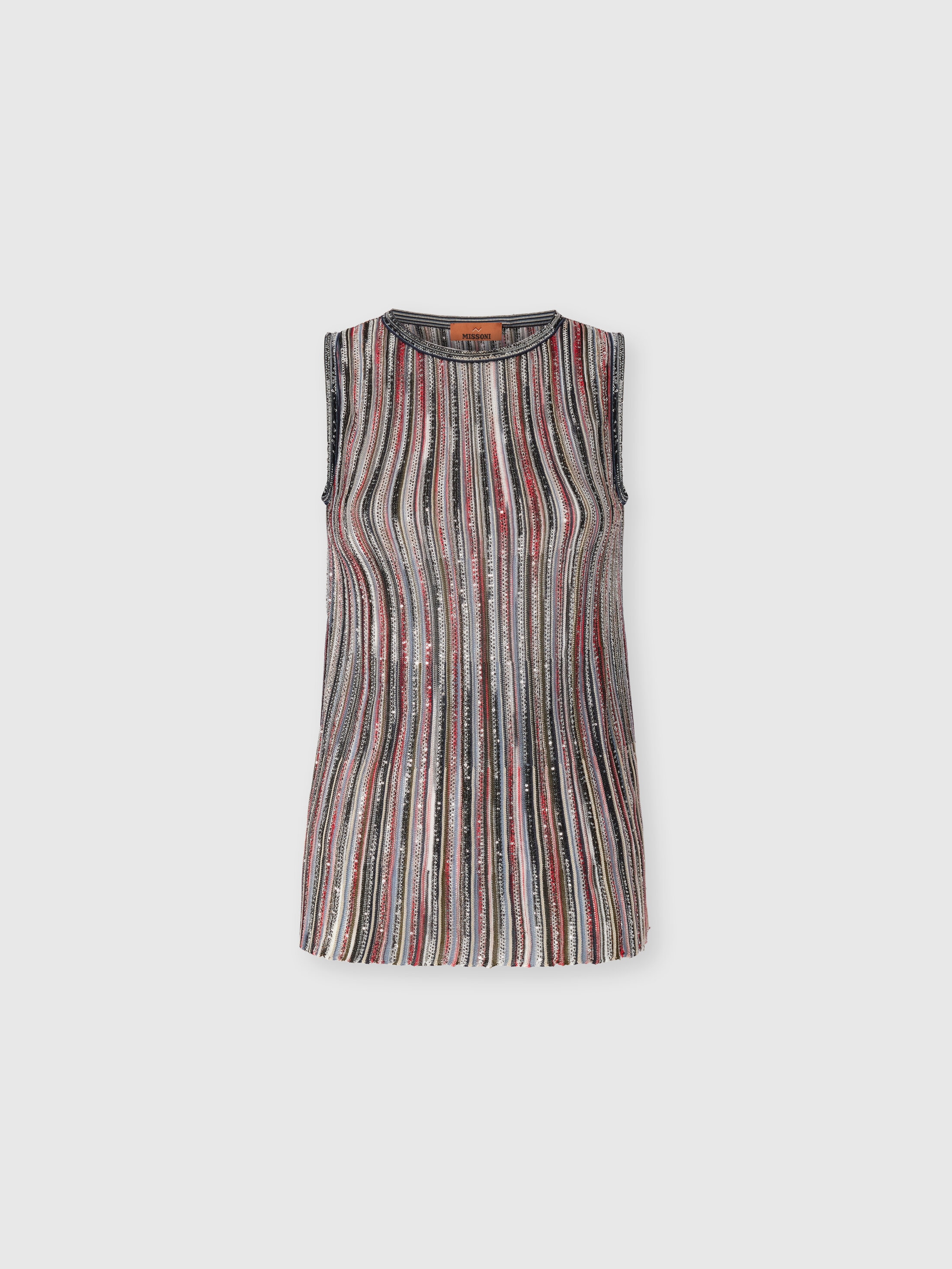 Missoni Donna Multicolore - Top Smanicato In Misto Viscosa A Costine Con Paillettes, Taglia: 38