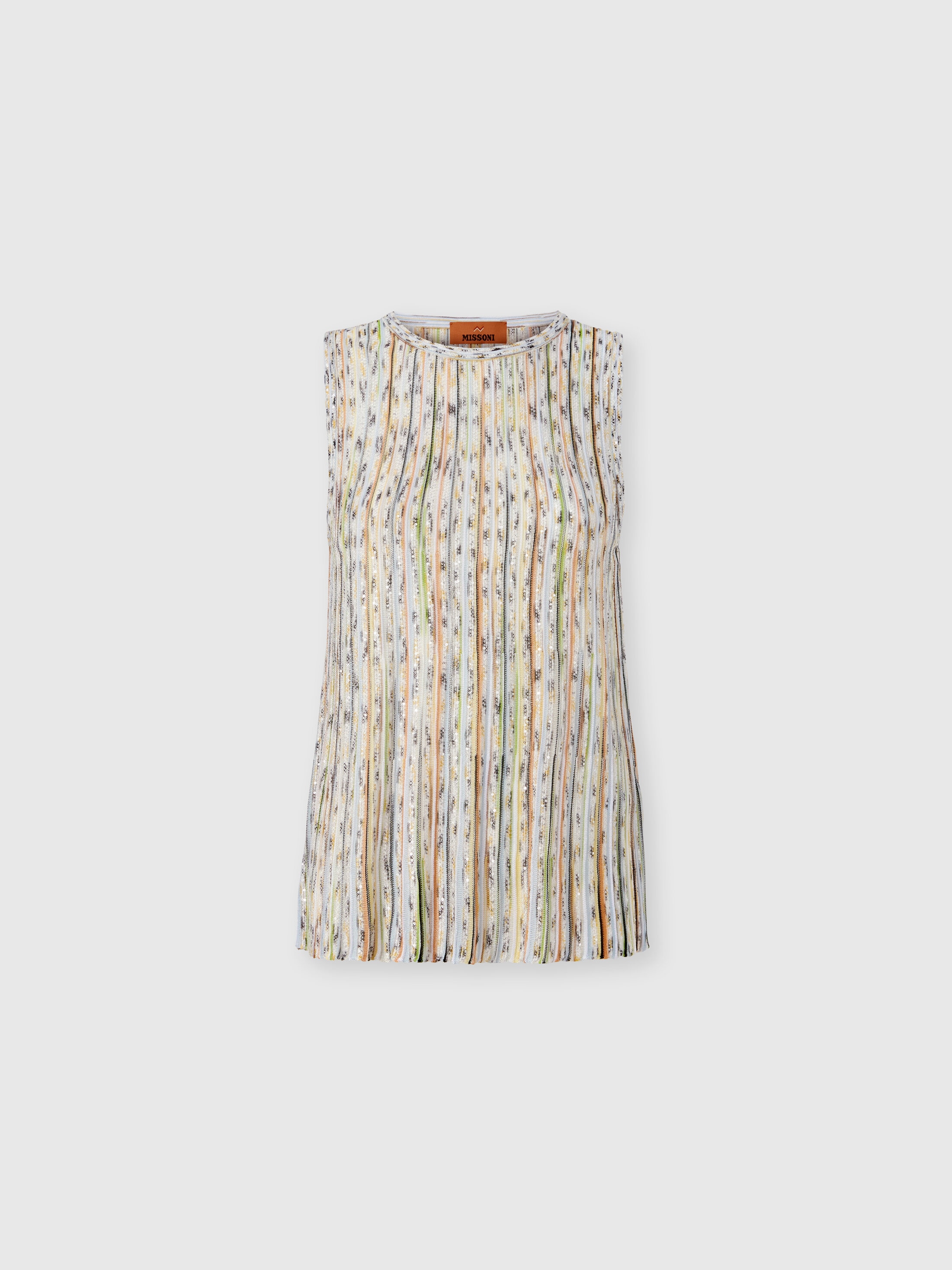Missoni Donna Multicolore - Top Smanicato In Misto Viscosa A Costine Con Paillettes, Taglia: 38