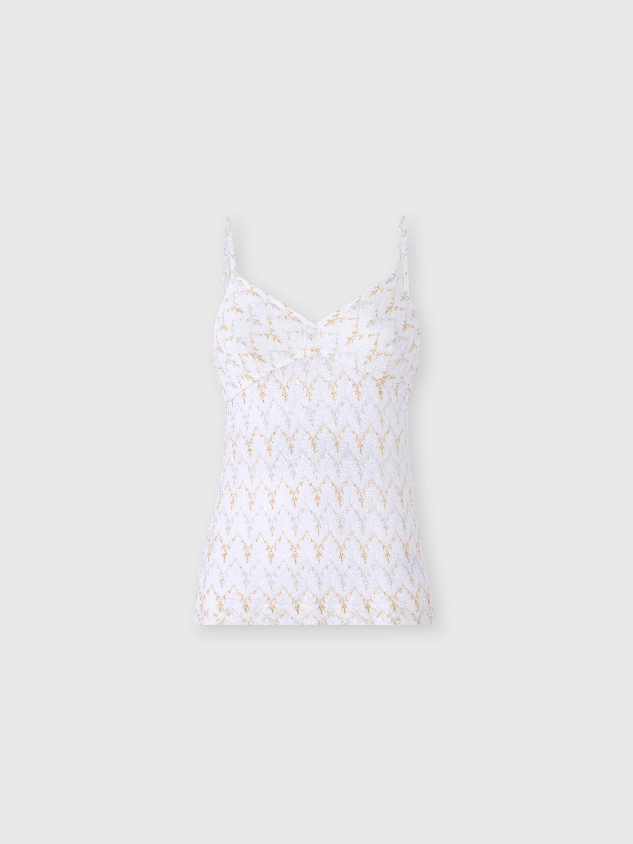 Missoni Donna Bianco,Oro - Canottiera In Pizzo Zig Zag Tono Su Tono, Bianco & Oro, Taglia: 38