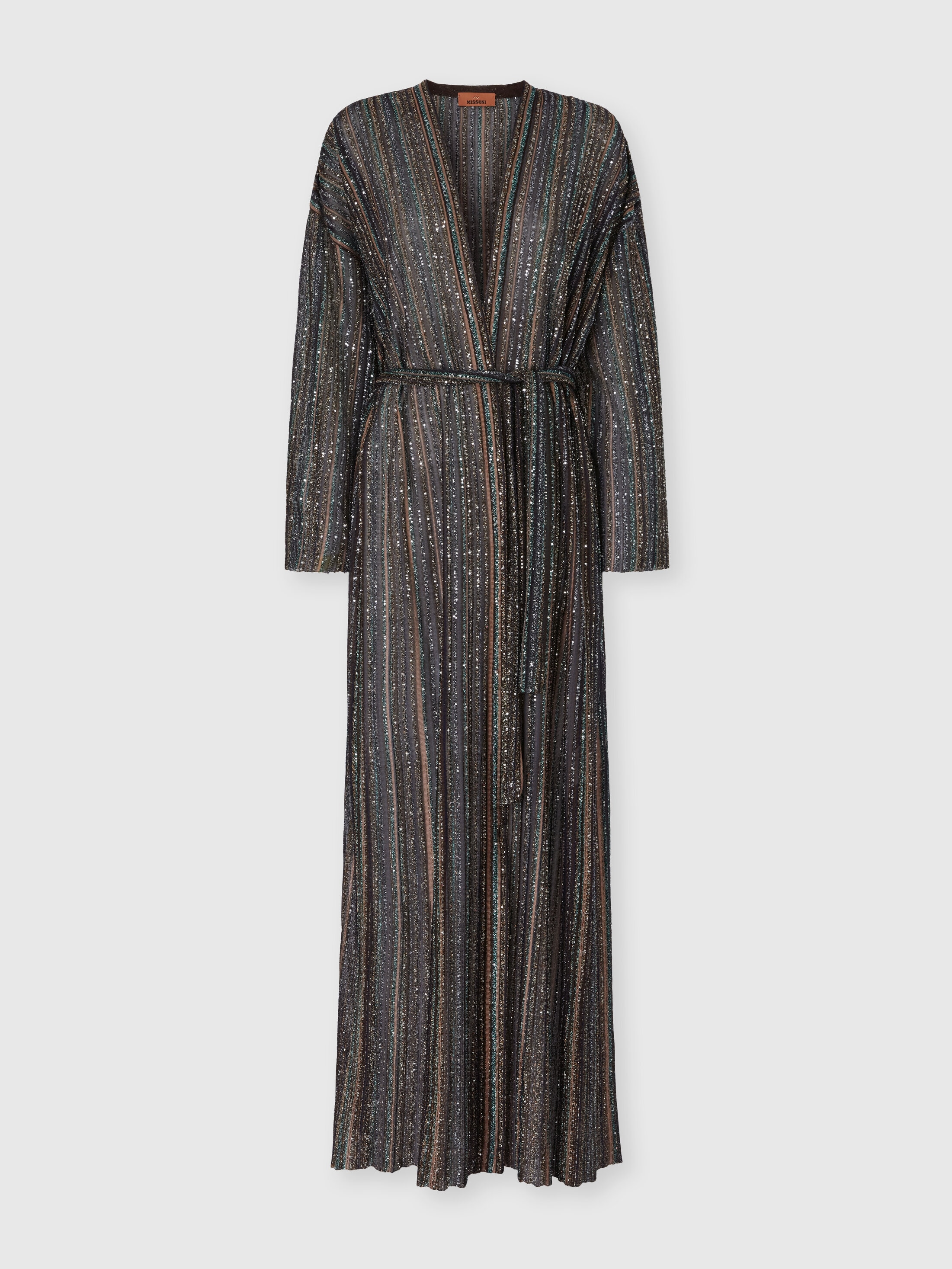 Missoni Donna Marrone - Cardigan Lungo In Viscosa Lamé A Costine Con Cintura, Taglia: 40