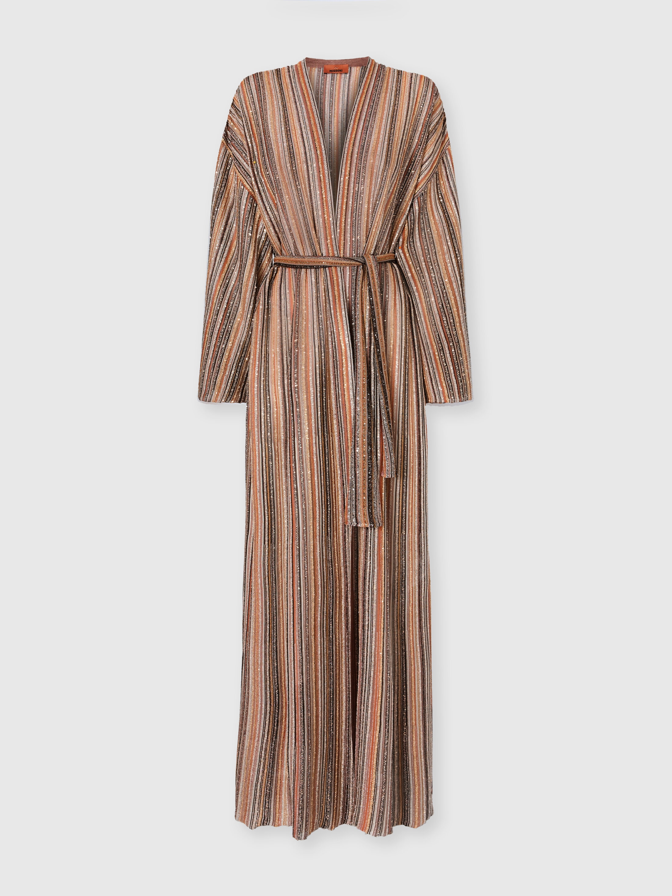 BLAMINKウールジレ Ribbed Viscose Lamé Long Cardigan with Belt Green& Brown | Missoni