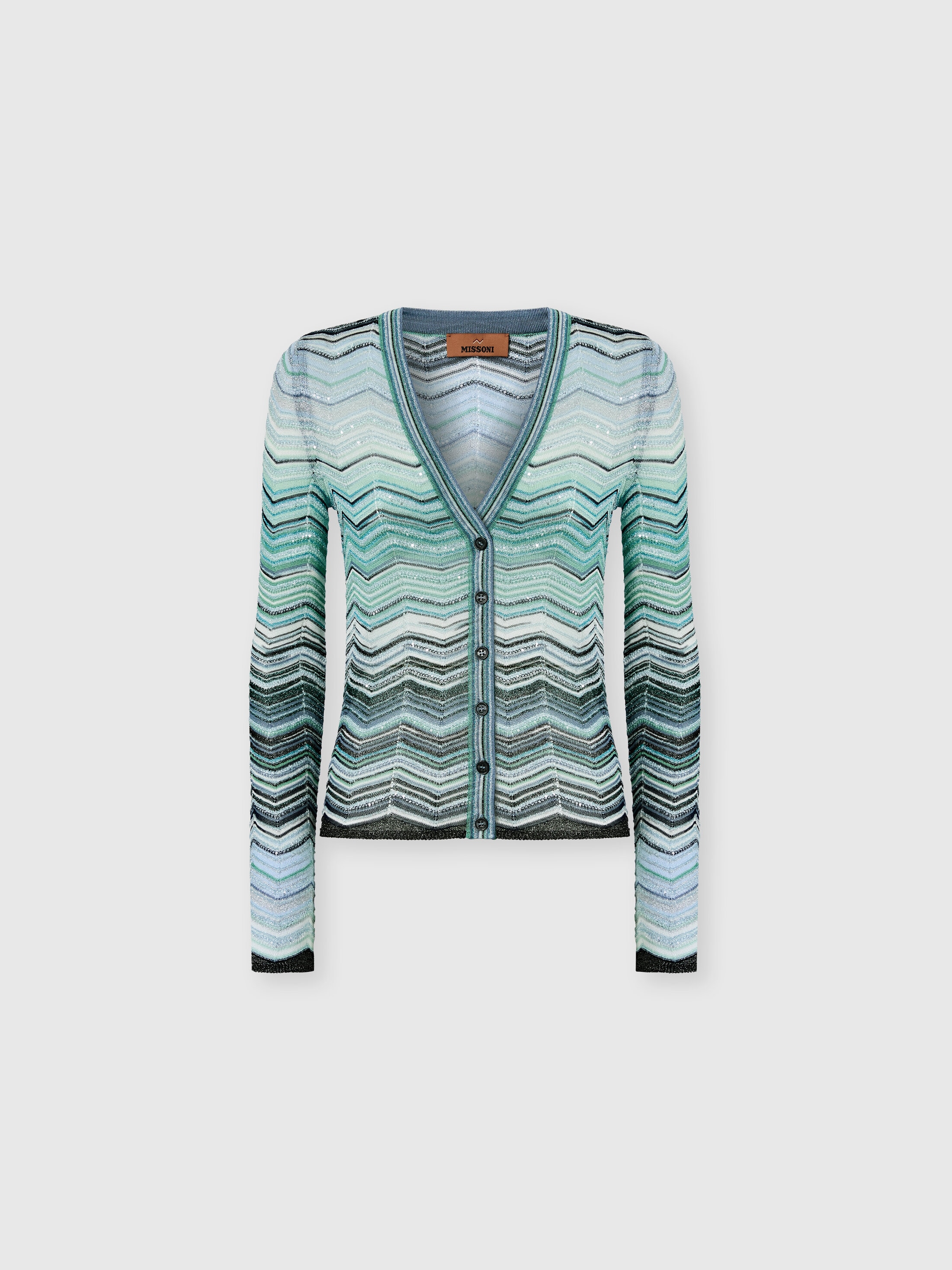 MISSONI カーディガン L相当 Cardigan in viscose chevron lamé with sequins Turquoise | Missoni