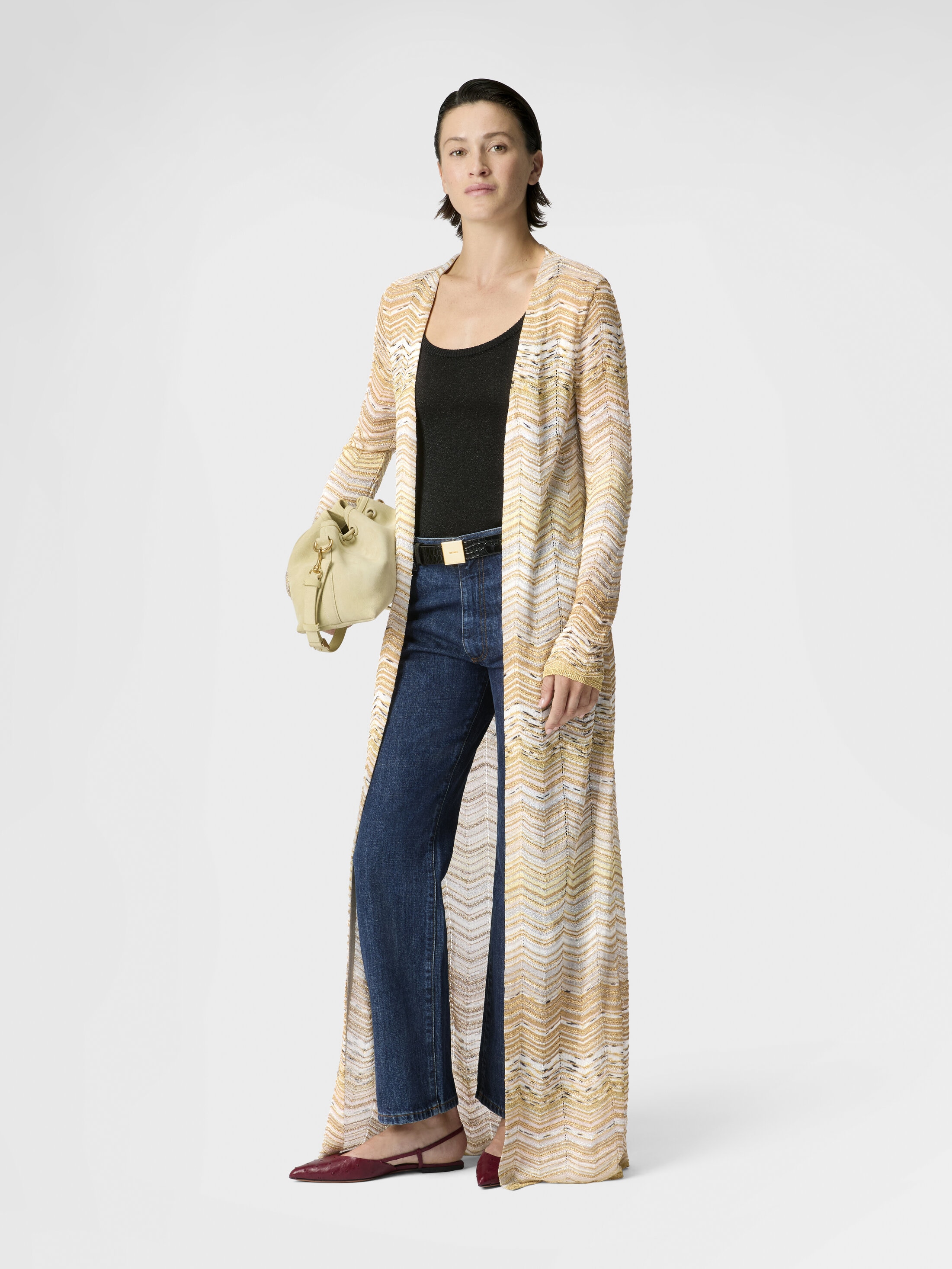 Long cardigan with a chevron pattern with sequins Turquoise | Missoni